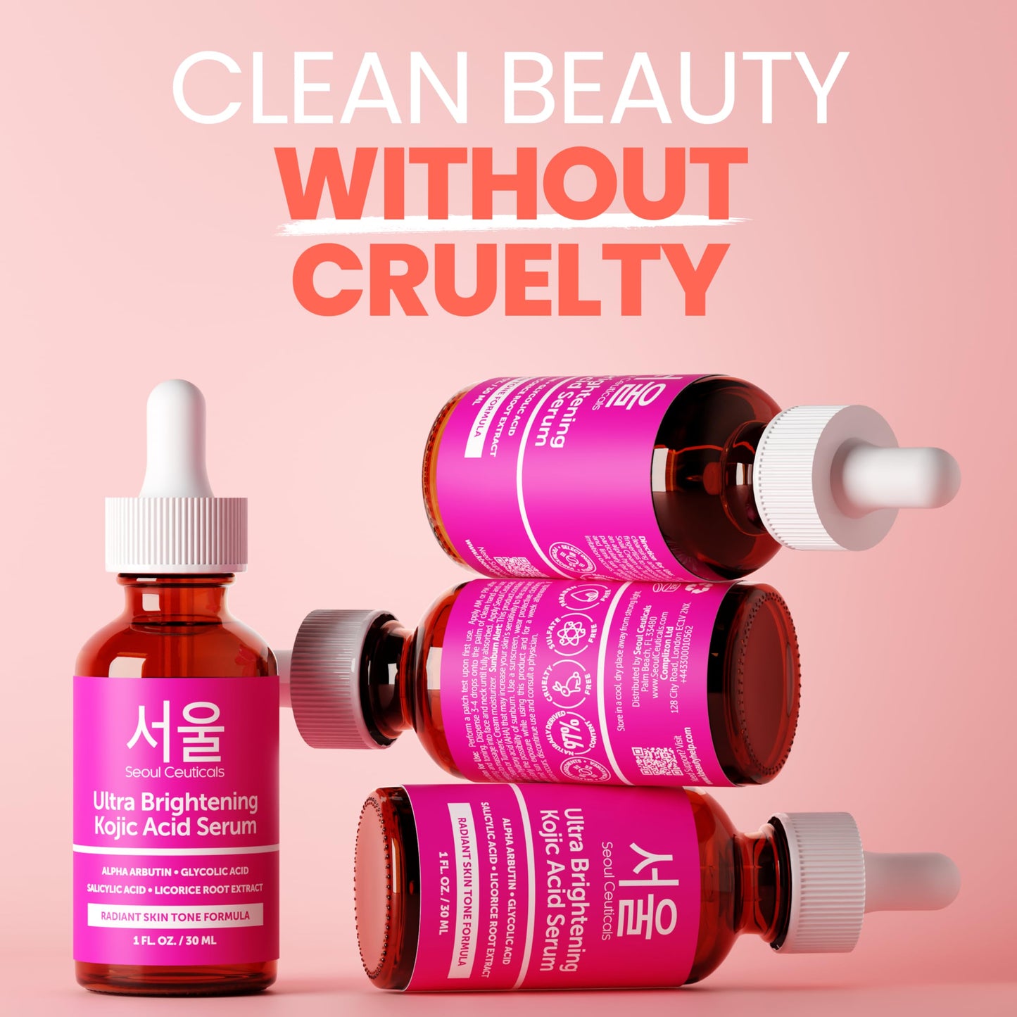 SeoulCeuticals Korean Skin Care Kojic Acid Serum Alpha Arbutin - Dark Spot Remover Corrector Glycolic Acid + Salicylic Acid K Beauty 1oz