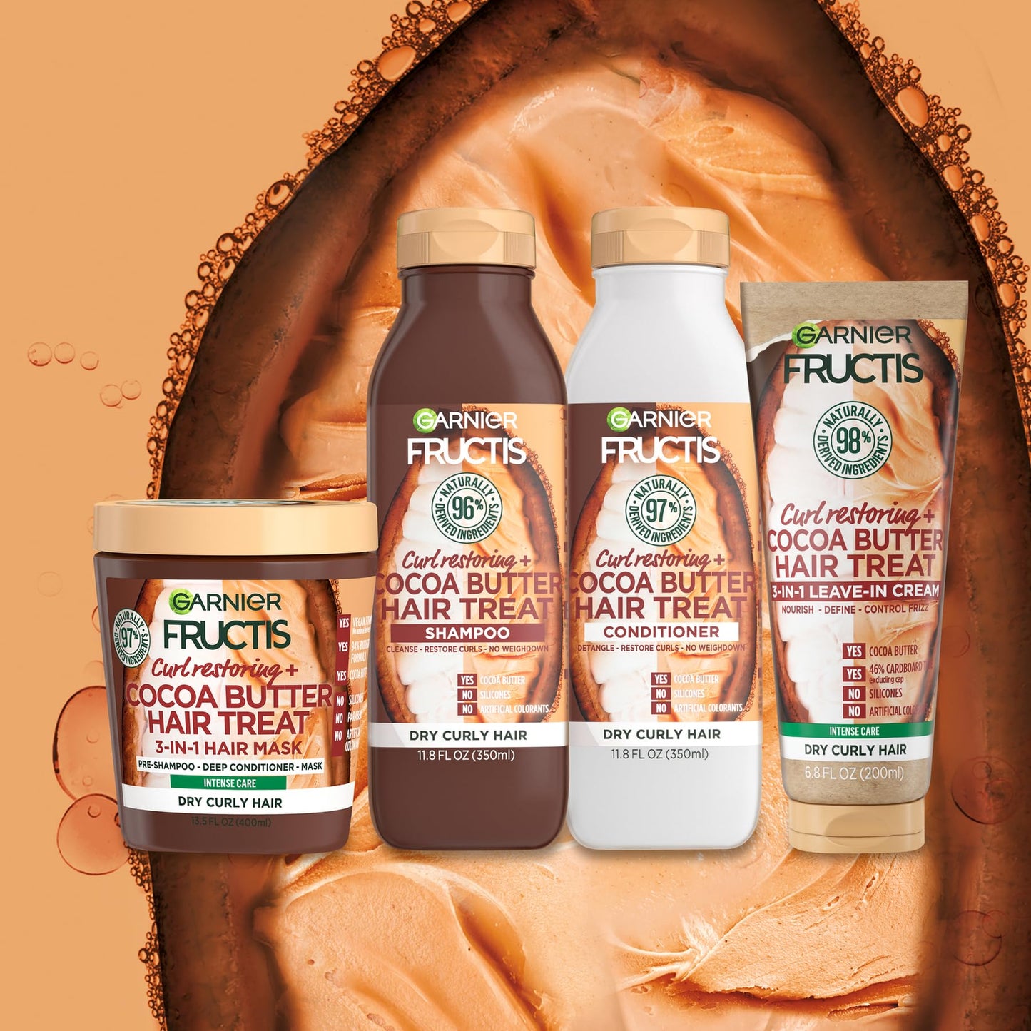 Garnier Fructis Curl Restoring Cocoa Butter Hair Treat 3 In 1 Leave In Cream 6.8oz/ 200ml, Brown