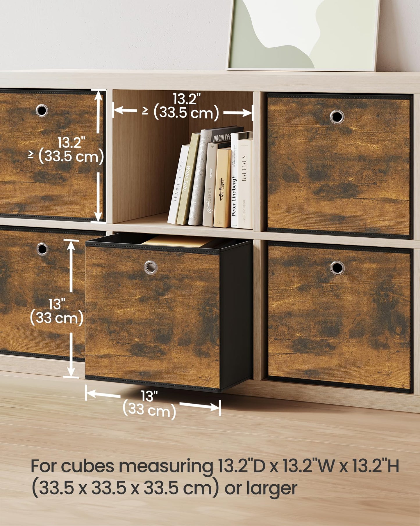 SONGMICS Storage Cubes, Set of 6 Storage Bins with Handles, Foldable Oxford Fabric and Non-Woven Fabric Storage Boxes, 13x13x13 Inches, Fit Cube…