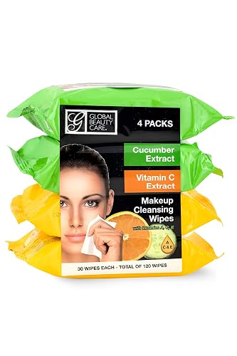 Global Beauty Care Makeup Cleansing Wipes 120 Count (4-Pack) (ASSORTED - 2PK x VITAMIN C | CUCUMBER)