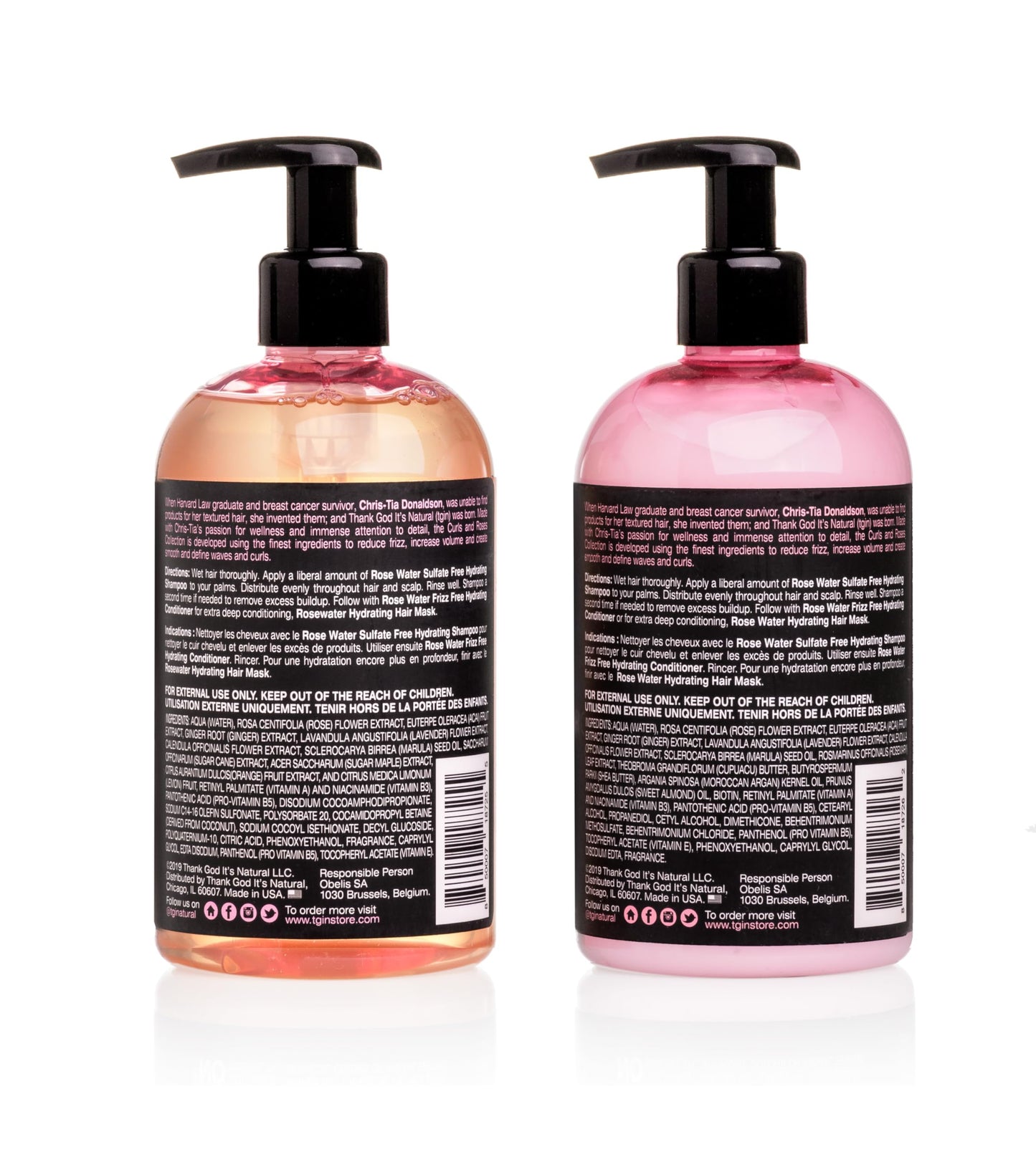 tgin Rose Water Shampoo + Conditioner Duo for Curly, Coily and Wavy Hair, Sulfate Free, with Rose Water, Acai Berries, Nourishes and Detangles Dry