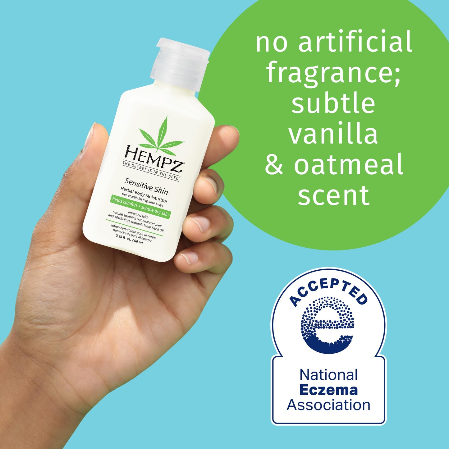 Hempz Sensitive Skin Herbal Body Moisturizer with Oatmeal, Shea Butter for Women and Men,2.25 oz. -Premium,Soothing Body Lotion with Hemp/ Cocoa