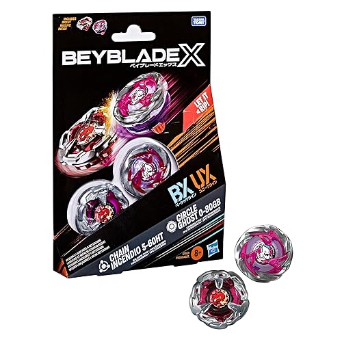Beyblade X Circle Ghost 0-80GB UX & Chain Incendio 5-60HT BX Takara Tomy Dual Pack Set with 2 Right-Spinning Tops, Battling Tops Game Toys, Ages 8+