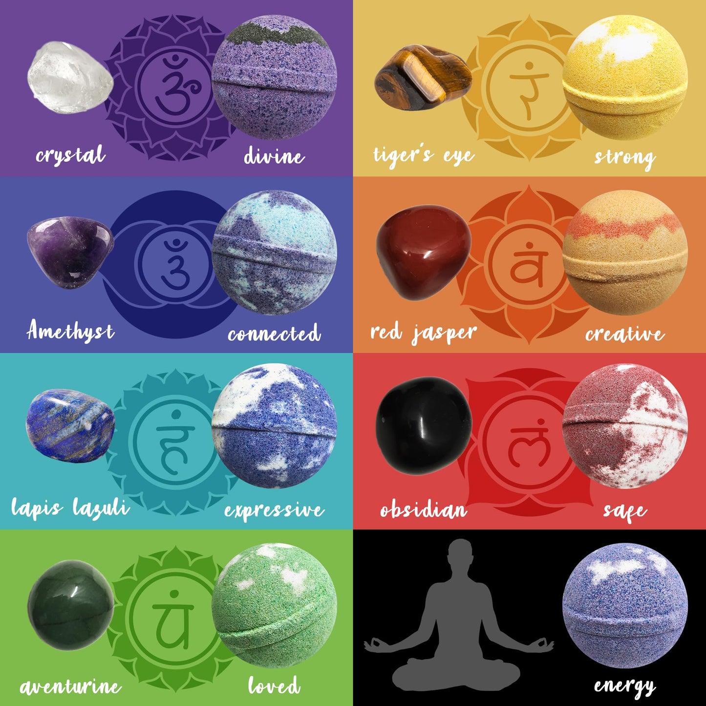 Chakra Healing Gemstones Bath Bombs. 15 Essential Oil Bath Bombs. Real Chakra Stones Bath Bombs for Adults. Perfect for Yoga Lovers. Meditation…