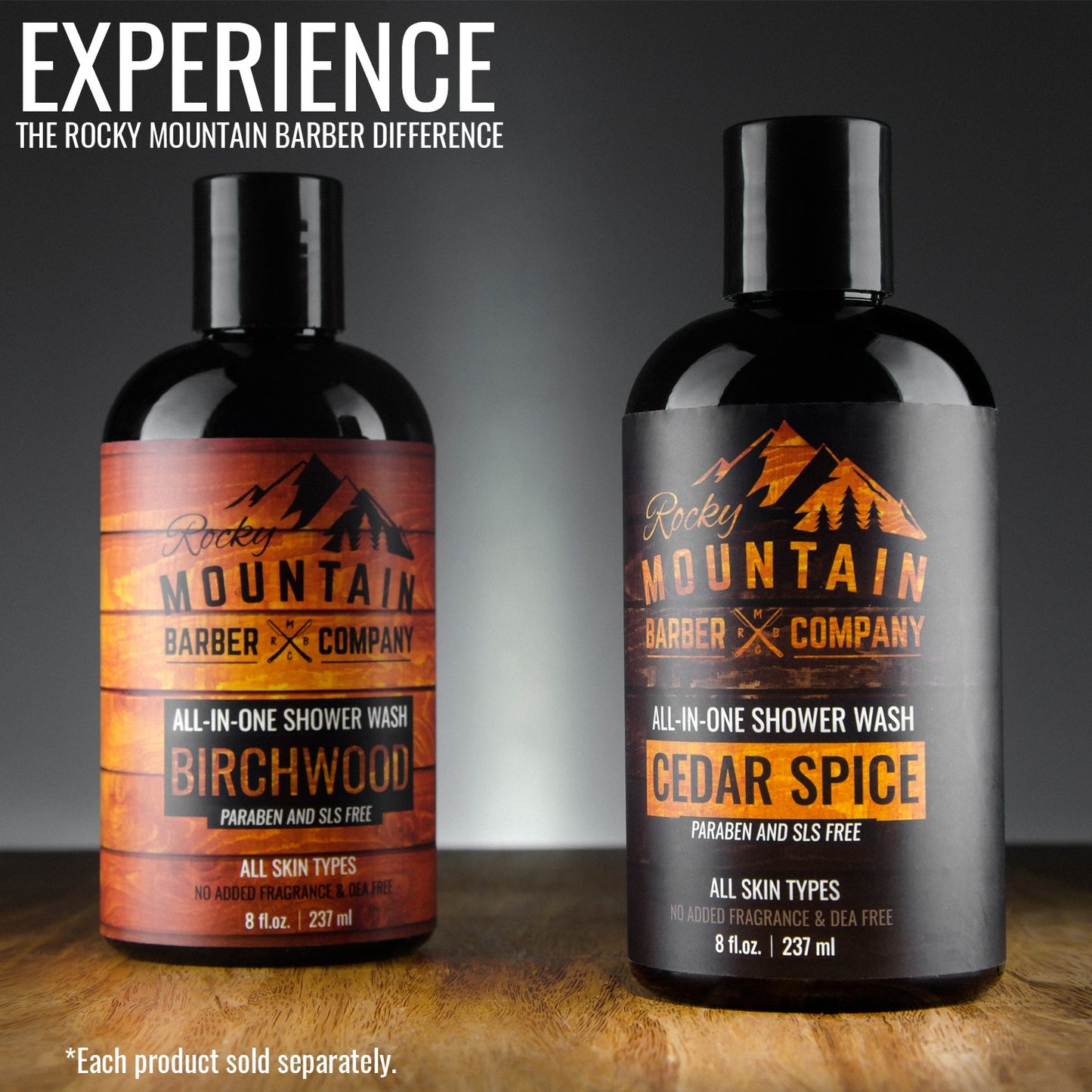 Rocky Mountain Barber Company Birchwood All-In-One Body Wash - Shampoo, Body Wash, Conditioner, Face Wash & Beard Wash with Essential Oils - 8 oz