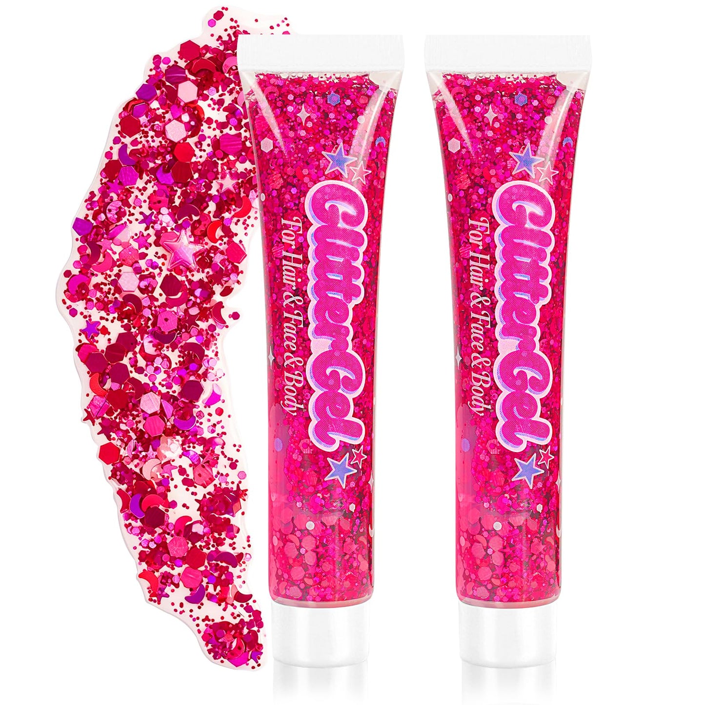 Pink Body Glitter Gel(18ml*2),Self-Adhesive Cosmetic Glitter for Women Kids