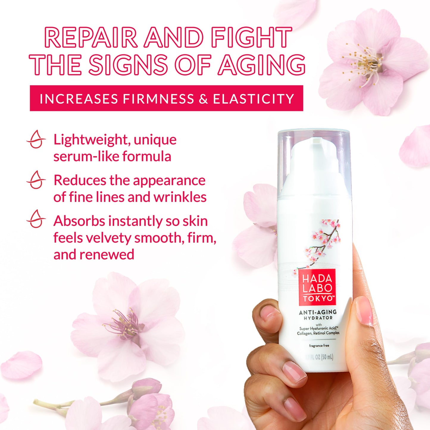 Hada Labo Tokyo Anti-Aging Hydrator Face Serum, with Super Hyaluronic Acid, Collagen & Retinol Complex to Reduce Signs of Aging, Increase Skin