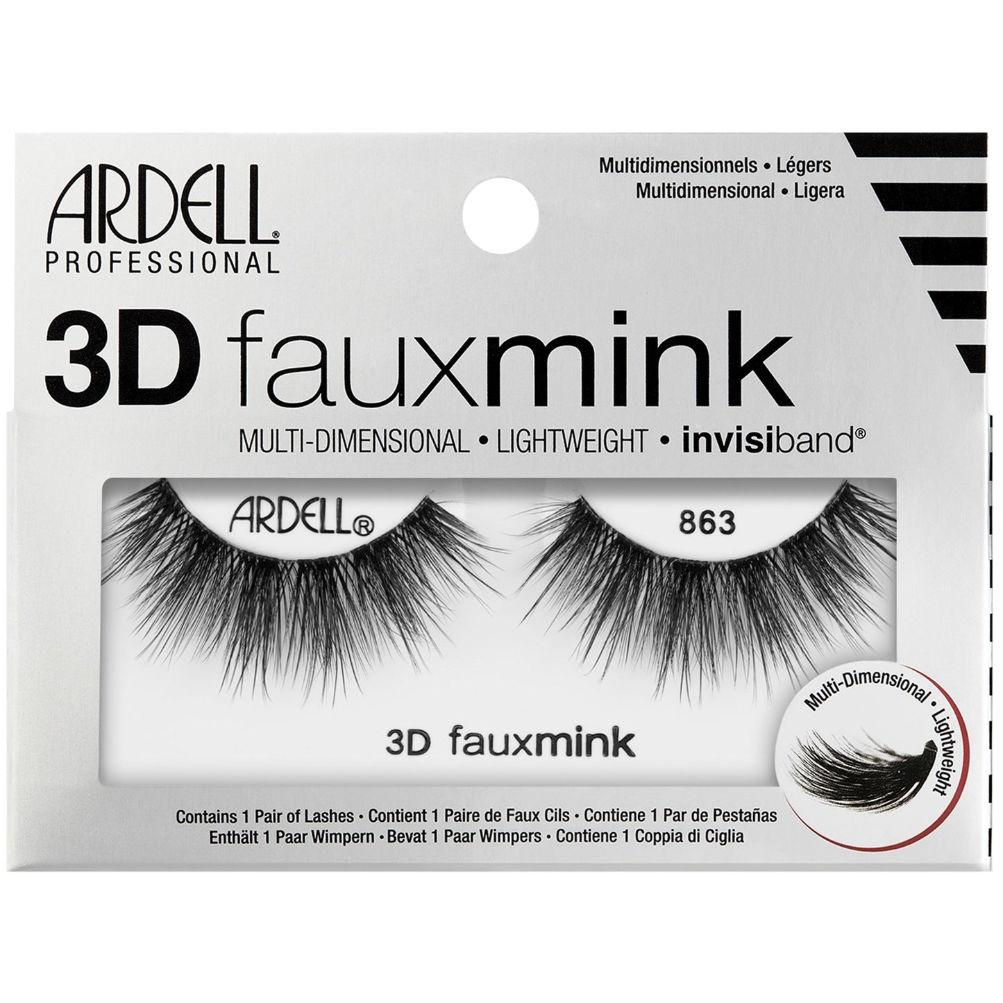 Ardell 3D Faux Mink Lashes 863 - Multi-Dimensional Lashes Natural Look Wispy Finish with Invisiband, 1 Pair