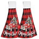 Boccsty Christmas Tree Truck Fingertip Bath Towels 2 Pcs New Year Red Black Plaid Tartan Hanging Kitchen Hand Towel Absorbent Dish Cloths…