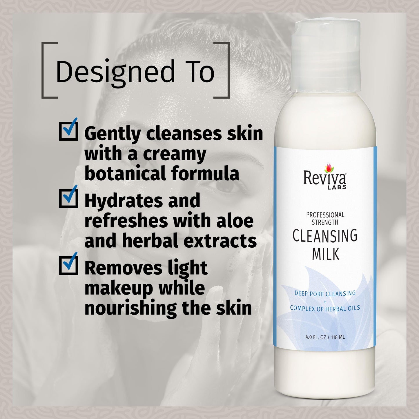 Reviva Labs Cleansing Milk - Gentle Facial Cleanser for Sensitive Skin with Aloe & Botanical Oils - Hydrating Milky Cleanser & Makeup Remover - Vegan