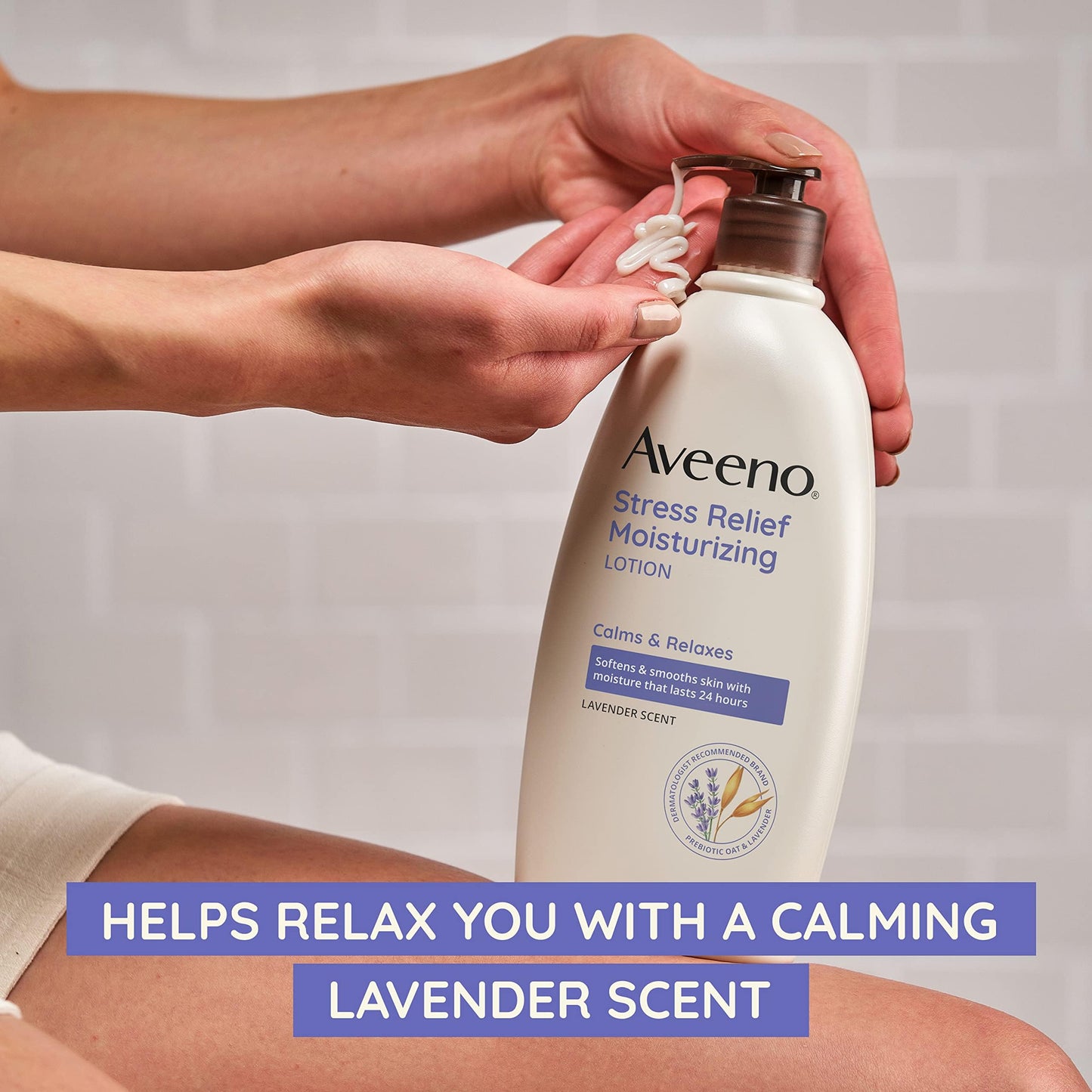 Aveeno Stress Relief Moisturizing Body Lotion with Lavender Scent, Natural Oatmeal to Calm & Relax, Non-Greasy Daily Stress Relief Lotion, 18 fl. oz