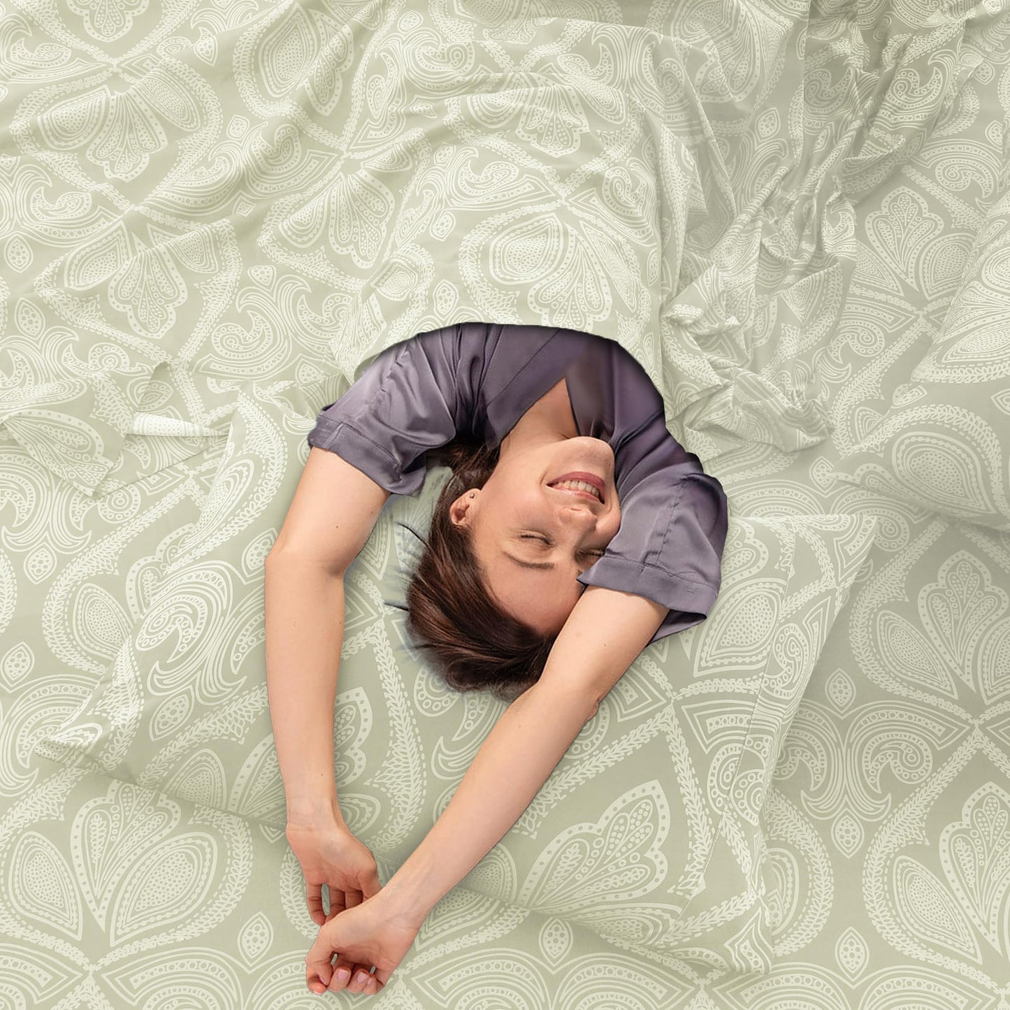 LUX Décor Paisley Twin XL Sheet Set - 6 Piece Ultra-Soft Microfiber Bed Sheets with Flat Sheet, 16 Inches Deep Pocket Fitted Sheet & 2 Pillowcases,