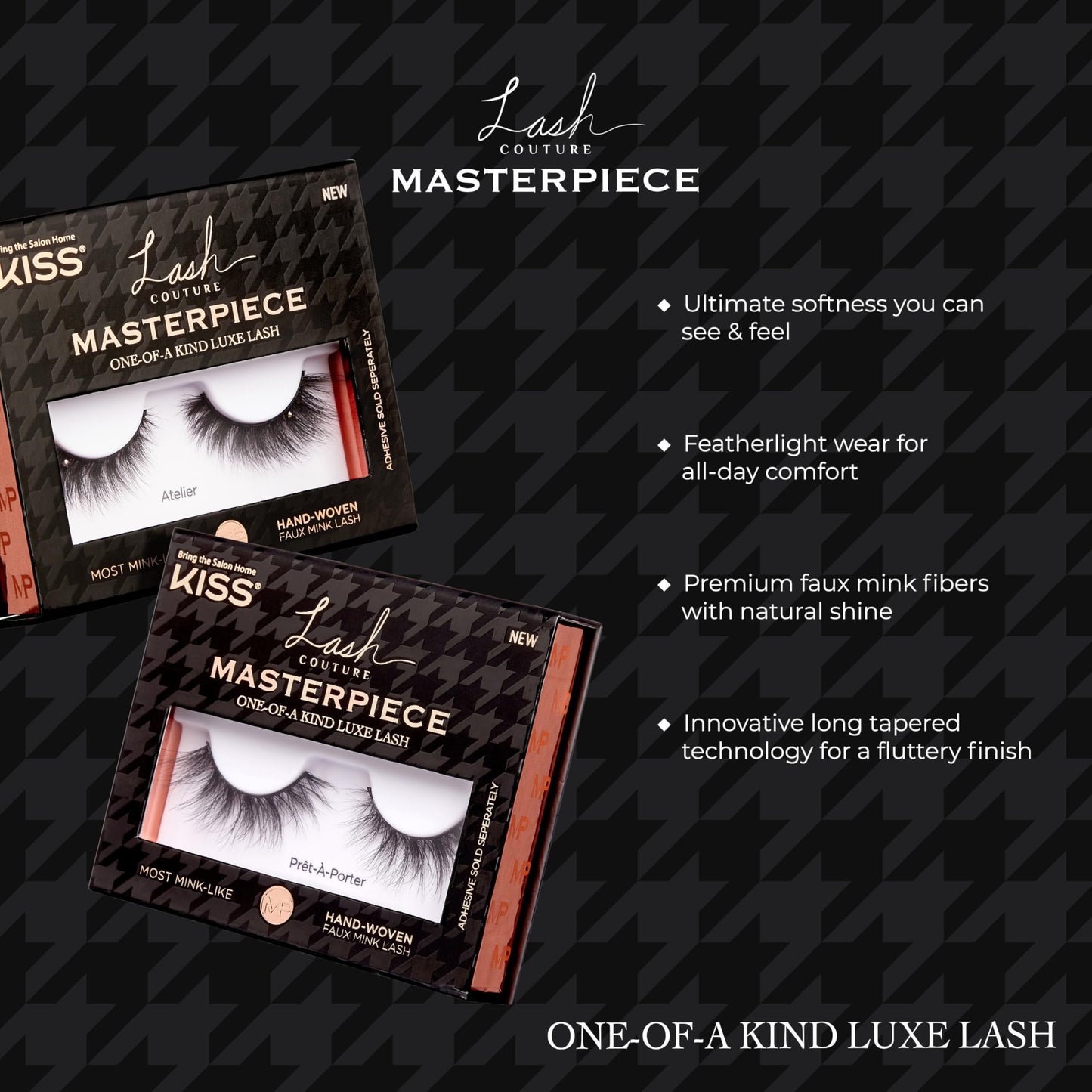 KISS Lash Couture Masterpiece Hand-Woven Faux Mink False Eyelashes, Style ‘Prêt-À-Porter’, 12mm, Easy to Apply, Reusable, Vegan, Cruelty Free, 1 Pair