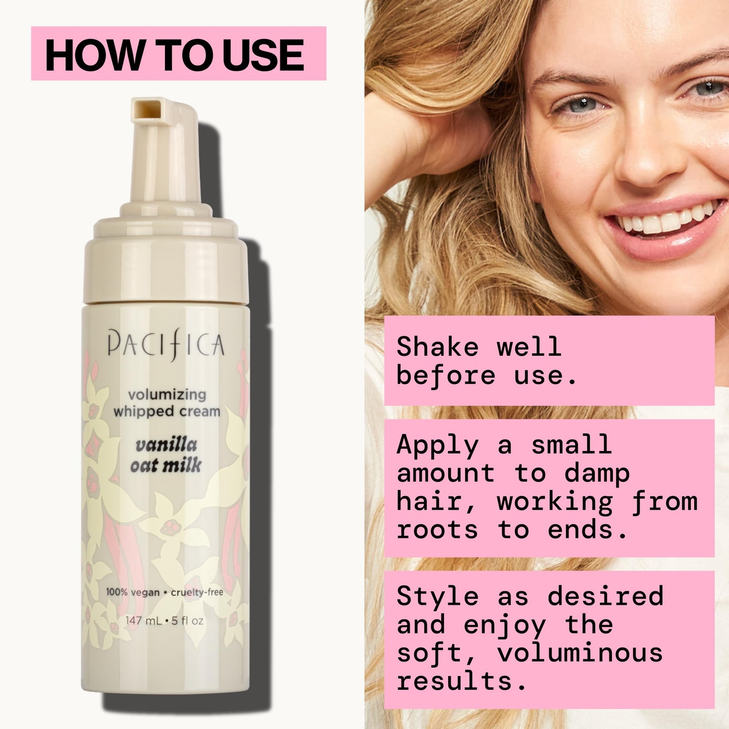 Pacifica Hair Mousse - Vanilla Oat Milk - Light Hold for Soft Volume & Hydration with Touchable Hold, Delightful Vanilla Scent, Vegan & Cruelty-Free