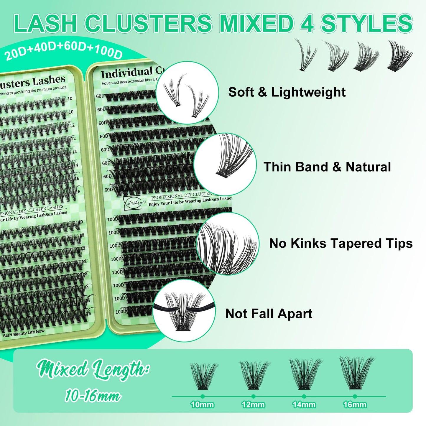 LASHSUN Lash Clusters Kit Wispy Eyelash 640pcs DIY Kit Cluster Eyelash Extensions Kit Volume Cluster Lashes with Lash Bond and Seal,Lash Beauty and Personal Care LASHSUN