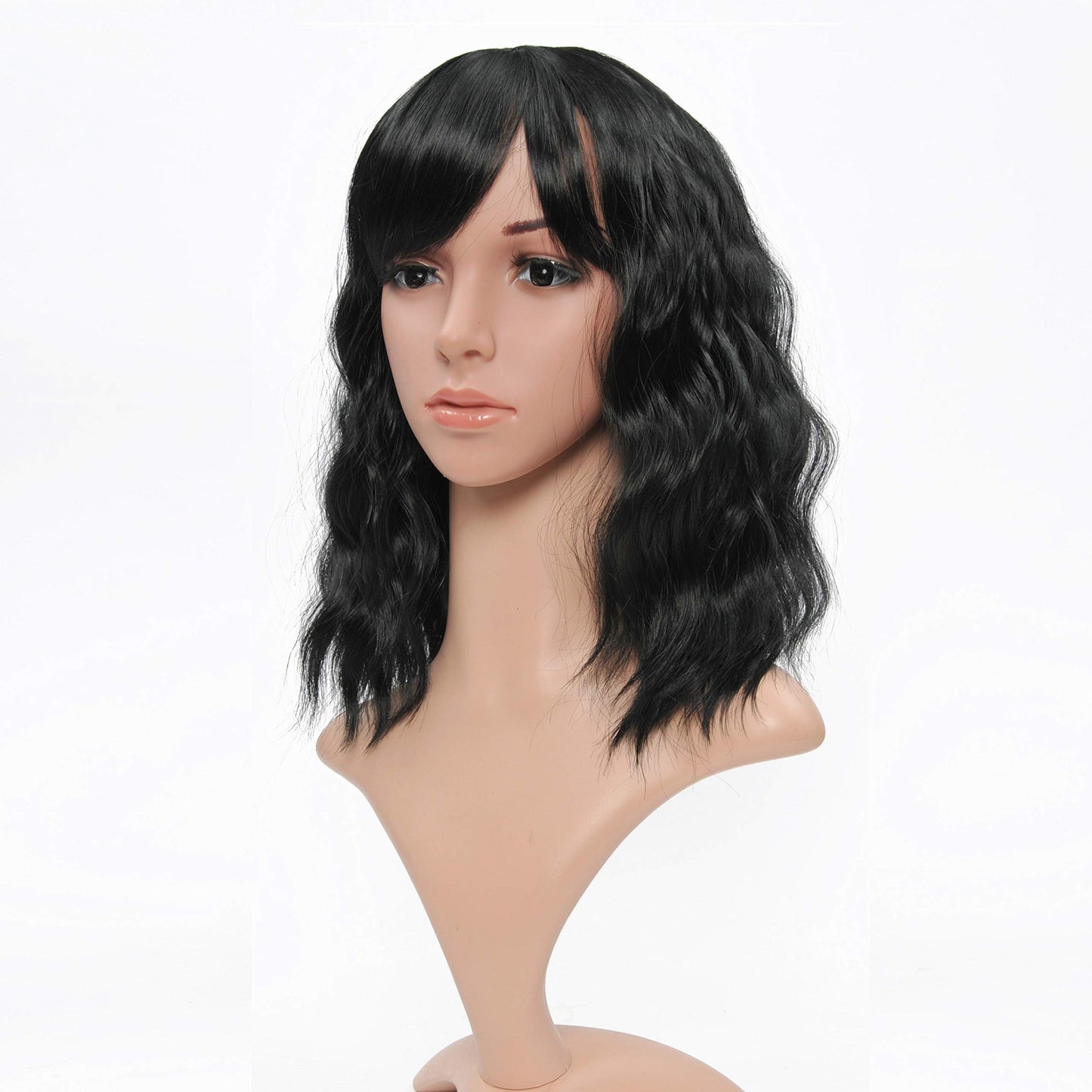 VCKOVCKO Bob Wave Wig With Air Bangs Natural Black Natural Curly Wavy Short Bob Wigs Women's Shoulder Length Wigs Synthetic Cosplay for Girl Colorful