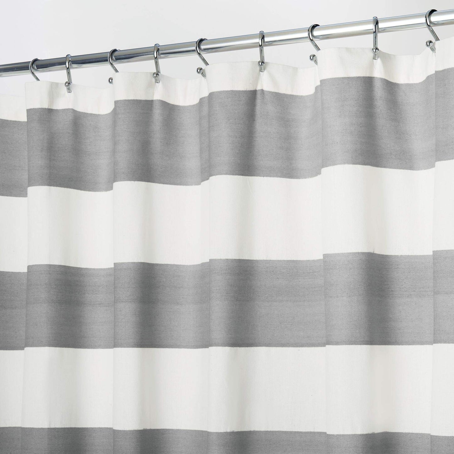 iDesign Wide Stripe Fabric Shower Curtain with Tassels, Fringe for Master, Guest, Kids' Bathrooms, Bathtubs, Stalls, Charcoal
