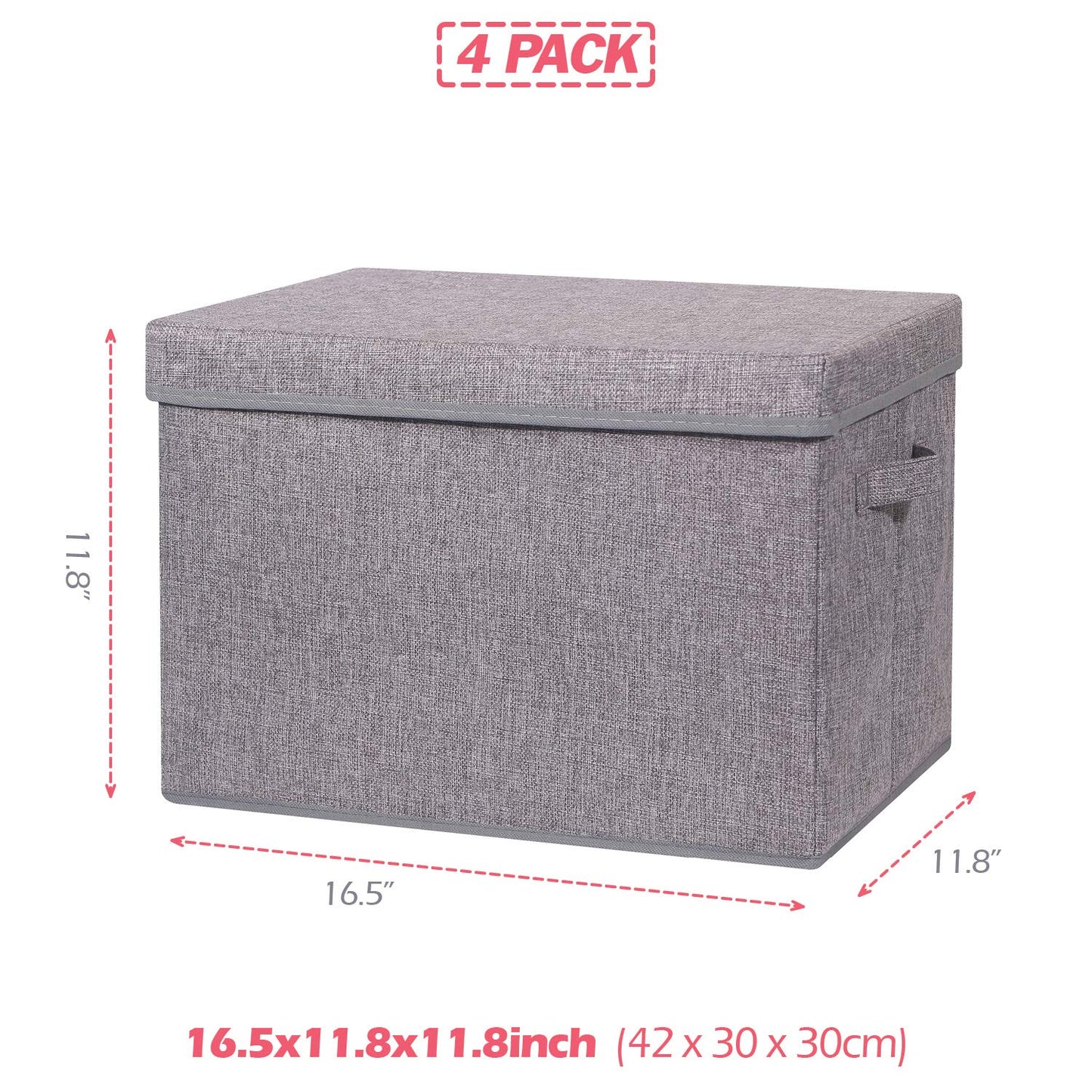 TENABORT 4 Pack Large Foldable Storage Box with Lids Fabric Storage Cube Organizer Cloth Containers Bins Baskets for Closet Clothes Clothing Bed Room