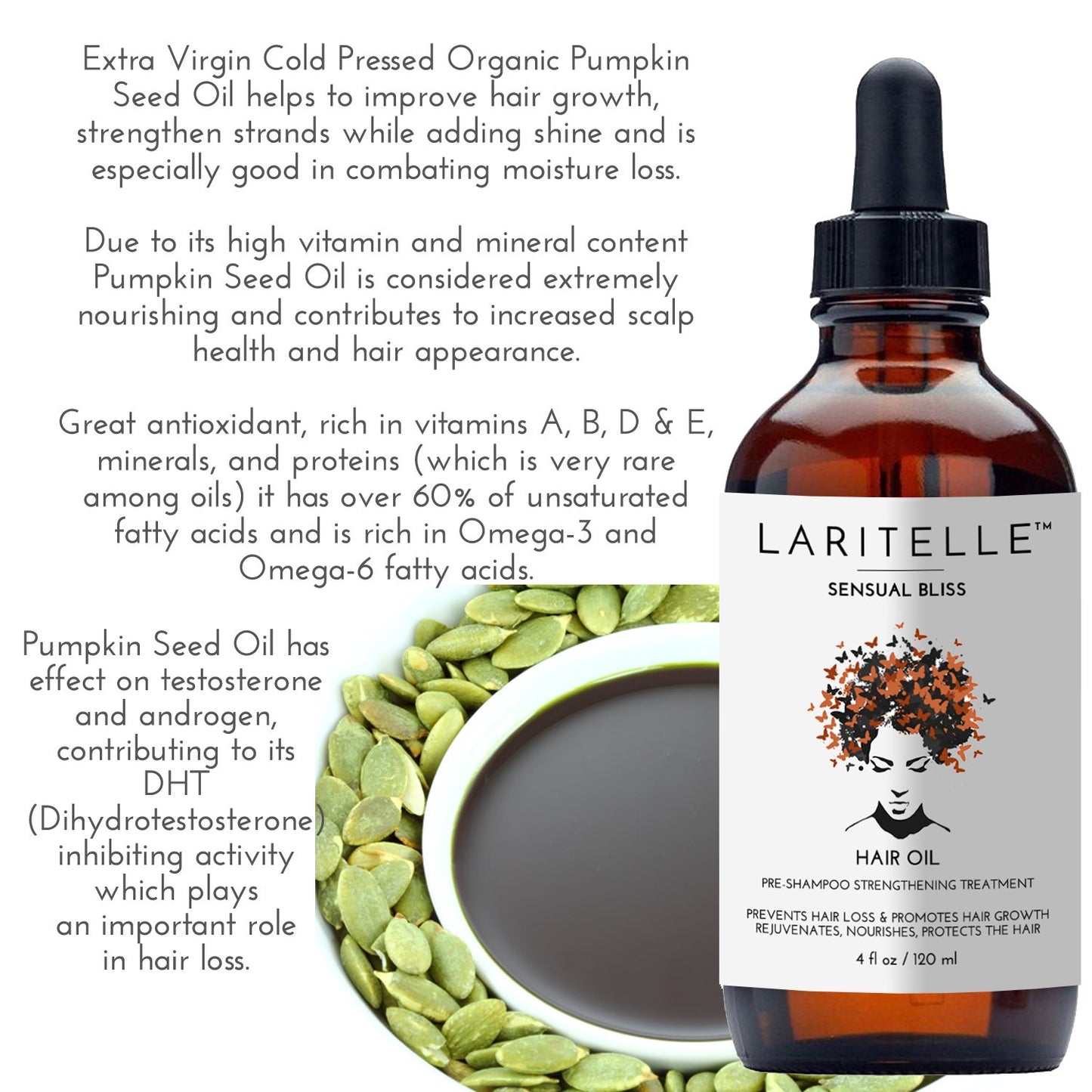 Laritelle Organic Hair Growth Set | Shampoo 16 oz + Conditioner 16 oz + Hair Loss Treatment 4 oz | Argan Oil, Rosemary, Palmarosa & Orange | NO GMO
