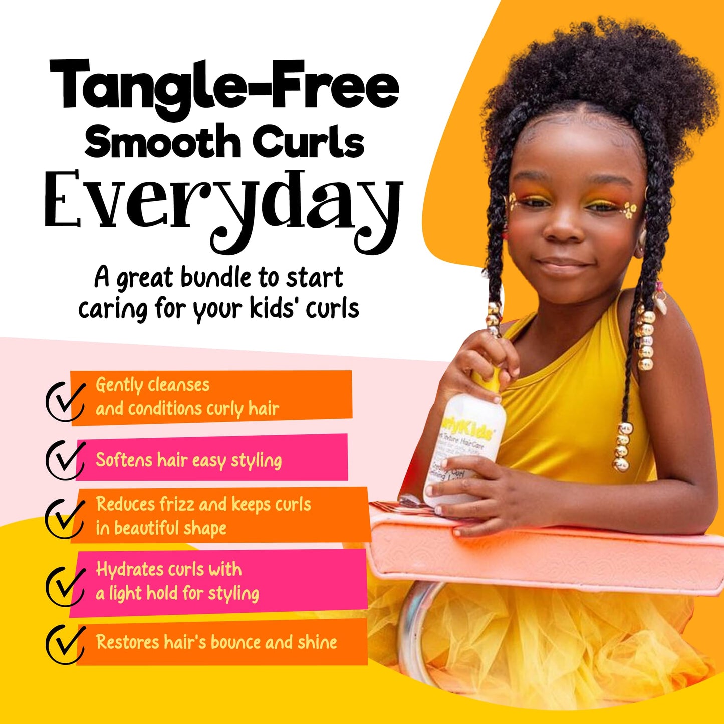CurlyKids Super Detangle Spray Bundle with Hair Detangler Spray, Kids Shampoo, Conditioner, Gel & Creme for Curly, Frizzy, & Wavy Hair | Sulfate