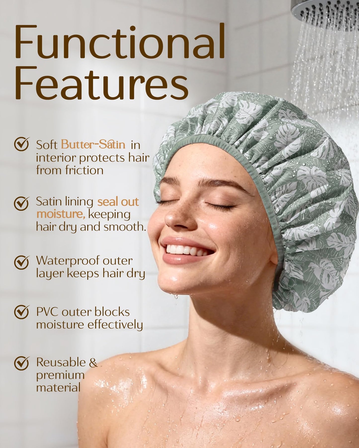Yanibest Frizz Free Satin Lined Shower Cap with Soft Elastic Band Beauty and Personal Care YANIBEST