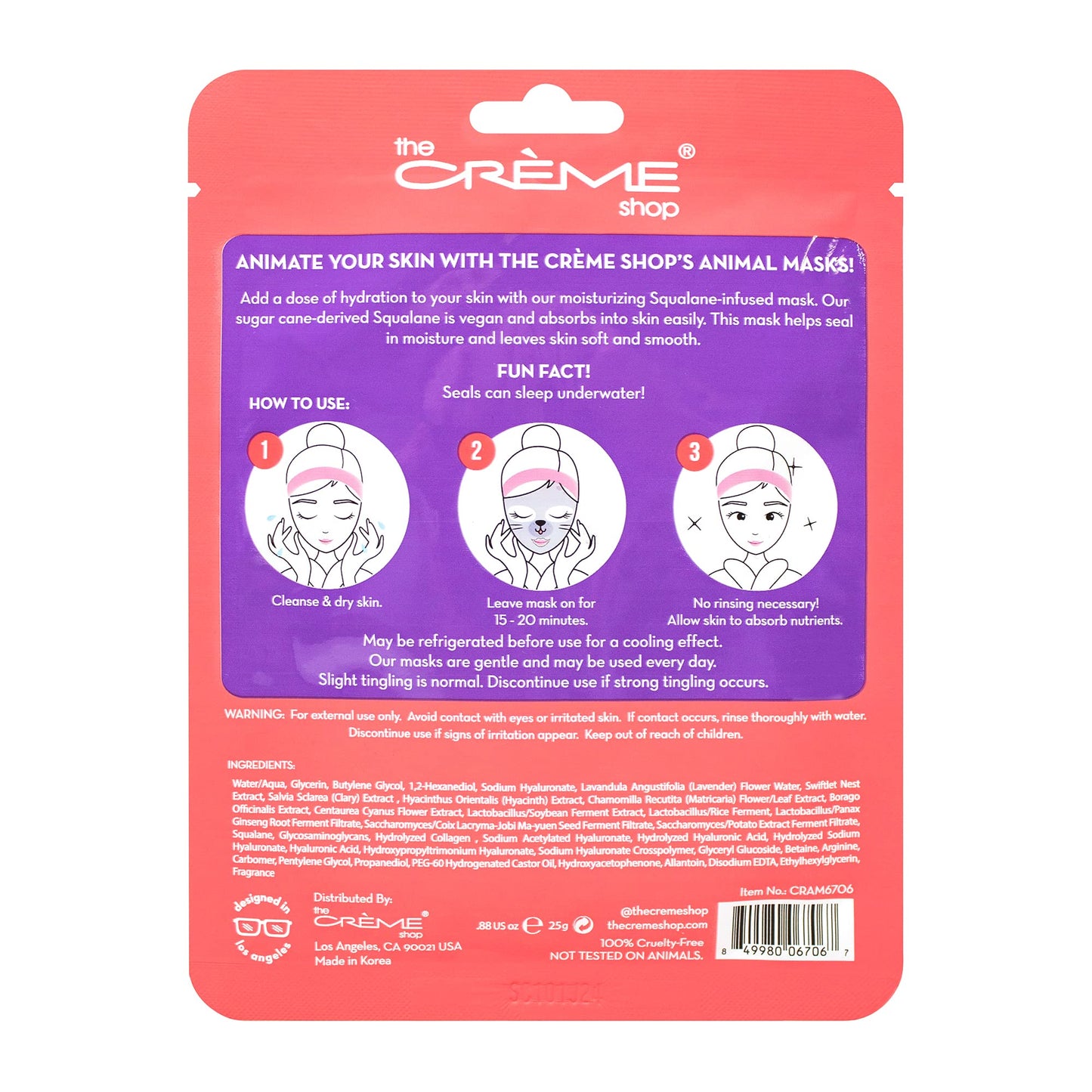 The Crème Shop Korean Skincare Animated Seal Face Mask - Infused with Moisturizing Vegan Squalane