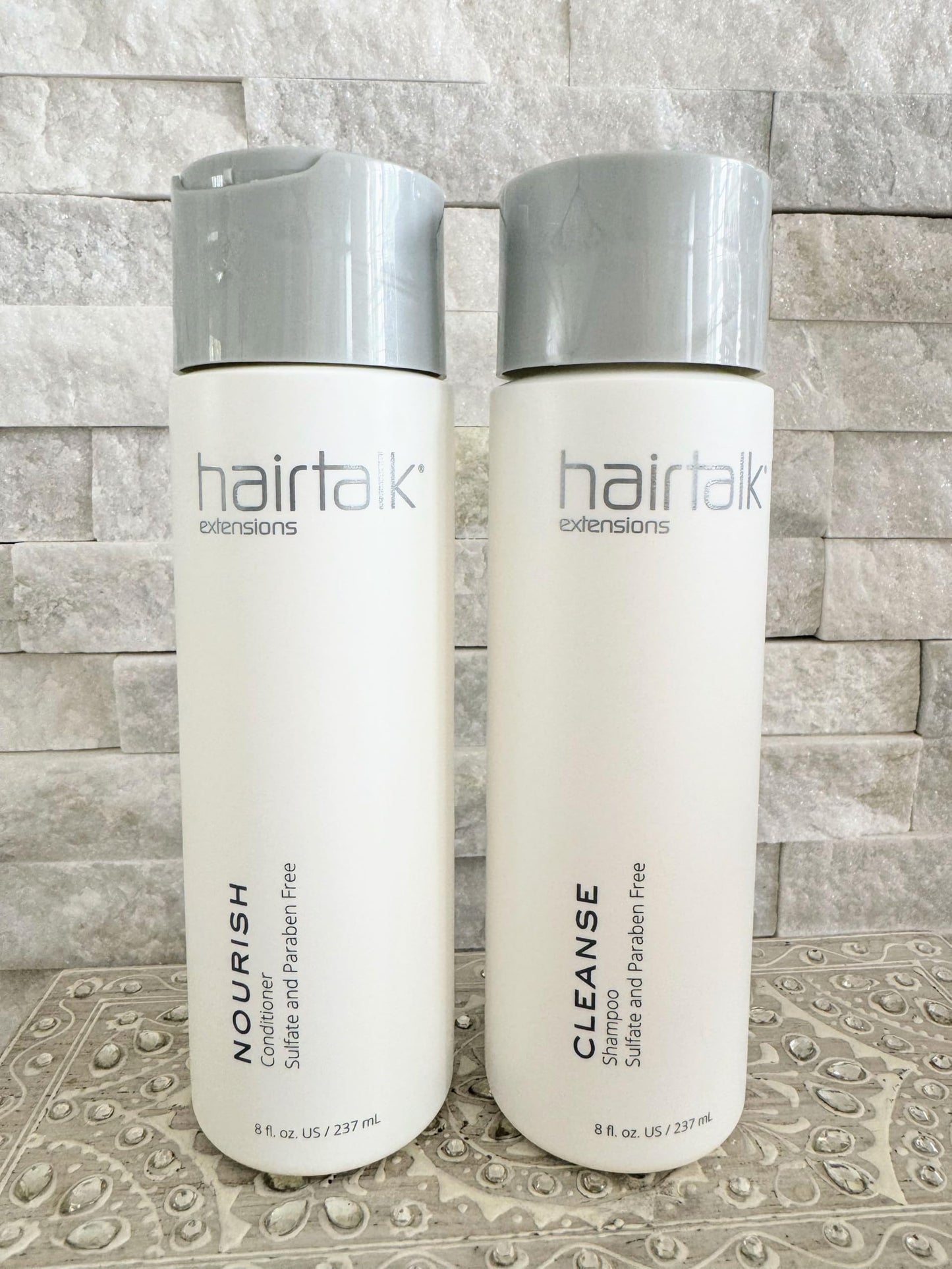 Hairtalk Extensions Cleanse Shampoo + Nourish Conditioner DUO - 8oz. each - NO Sulfate and Paraben, White