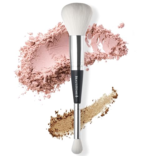 BeautiHome Makeup Brush -2-in1 Eye Blending & Powder Brush - Double-Ended Make Up Applicator Tool for Eyeshadow - vegan, white