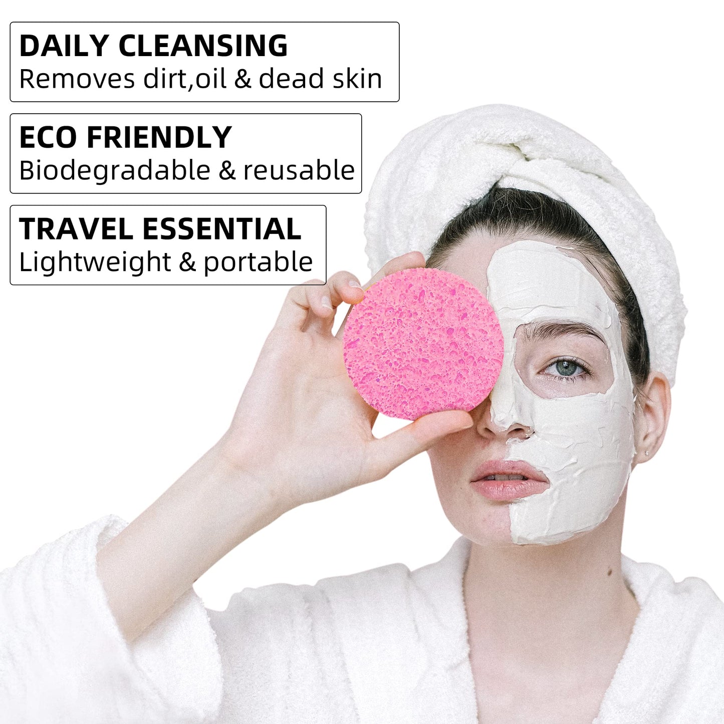 60-Count Compressed Facial Sponges|100% Natural Kickleen Cellulose Cosmetic Spa Sponges for Daily Facial Cleansing|Makeup and Mask Removal |