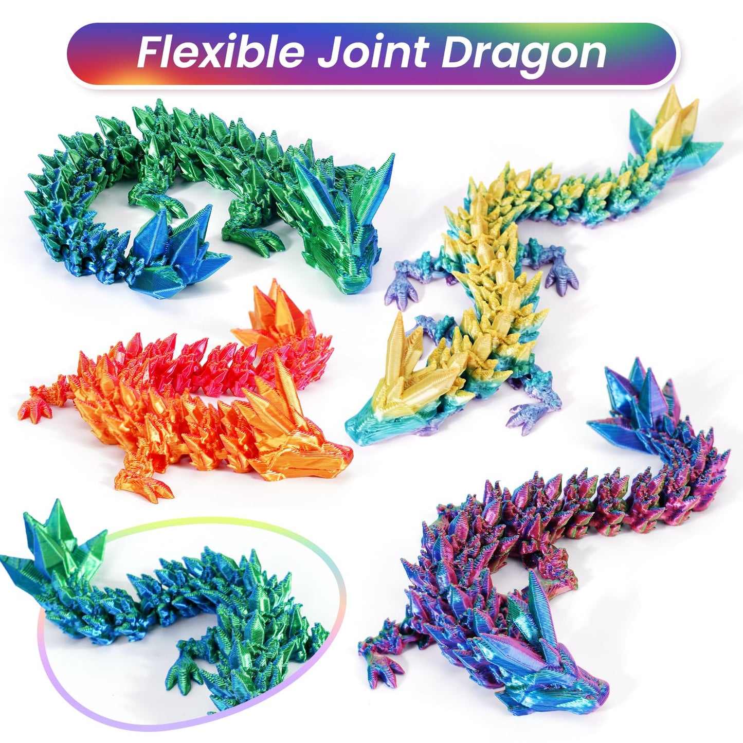 TBOLINE 4PCS 3D Printed Dragon Eggs – Articulated Crystal Dinosaur Fidget Toys, Small Dino Egg Figures for Kids Easter Gifts (4-Piece-C)