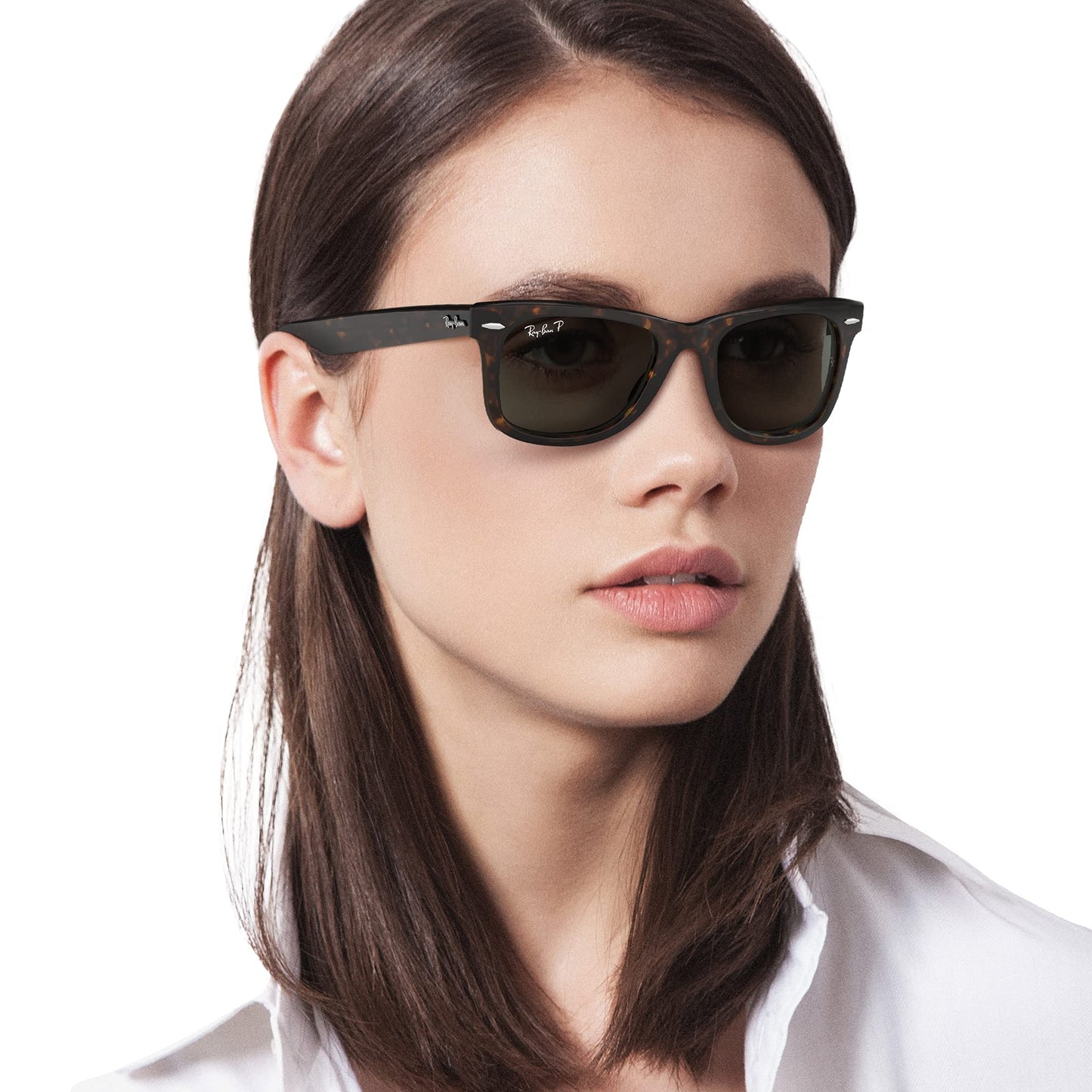 Ray-Ban Unisex RB2140 Original Wayfarer Polarized Square Sunglasses, Tortoise/Green Polarized, 50 mm