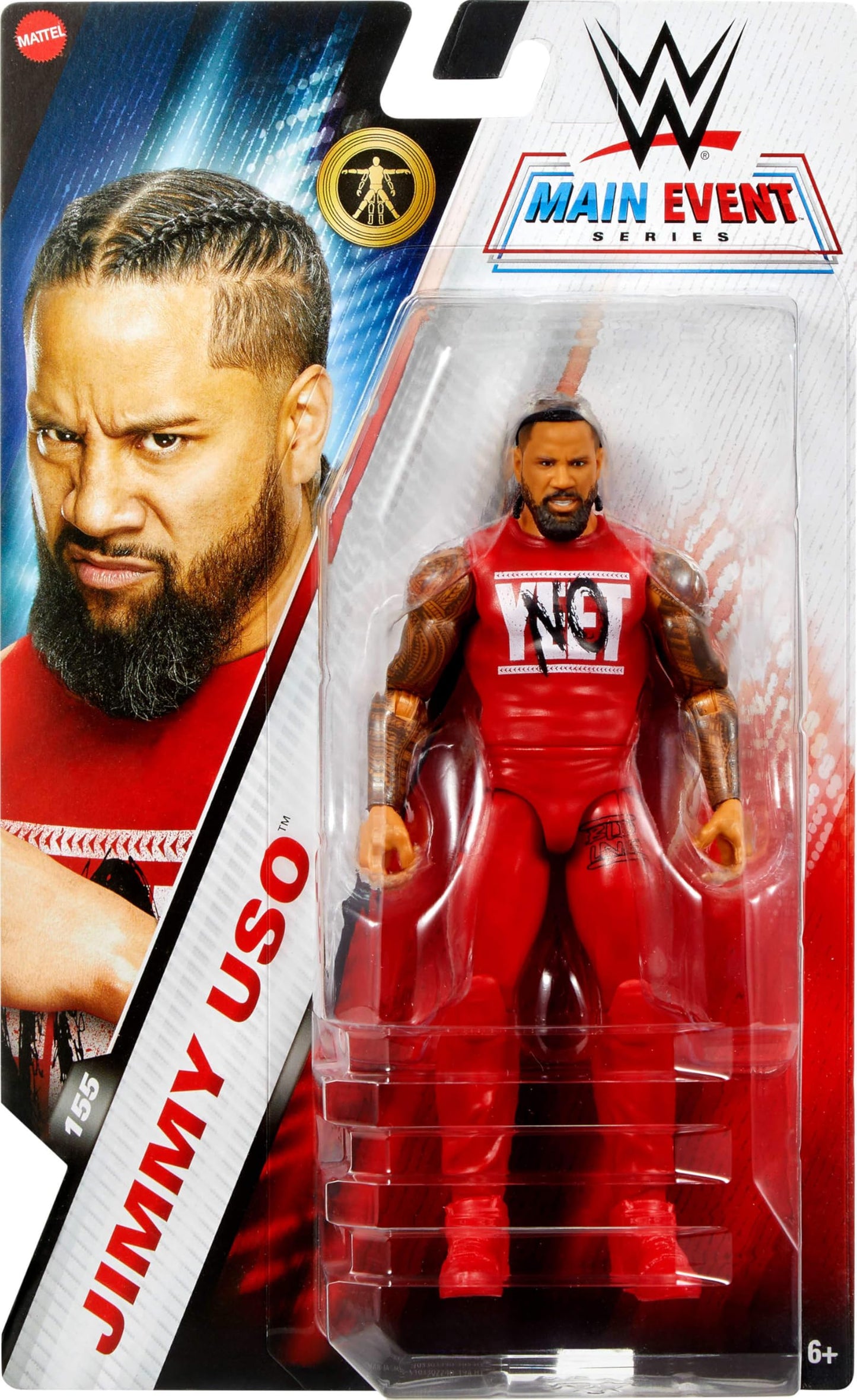 Mattel WWE Jimmy USO Action Figure, Main Event Series #155 6-inch Collectible with 10 Articulation Points & Life-Like Look