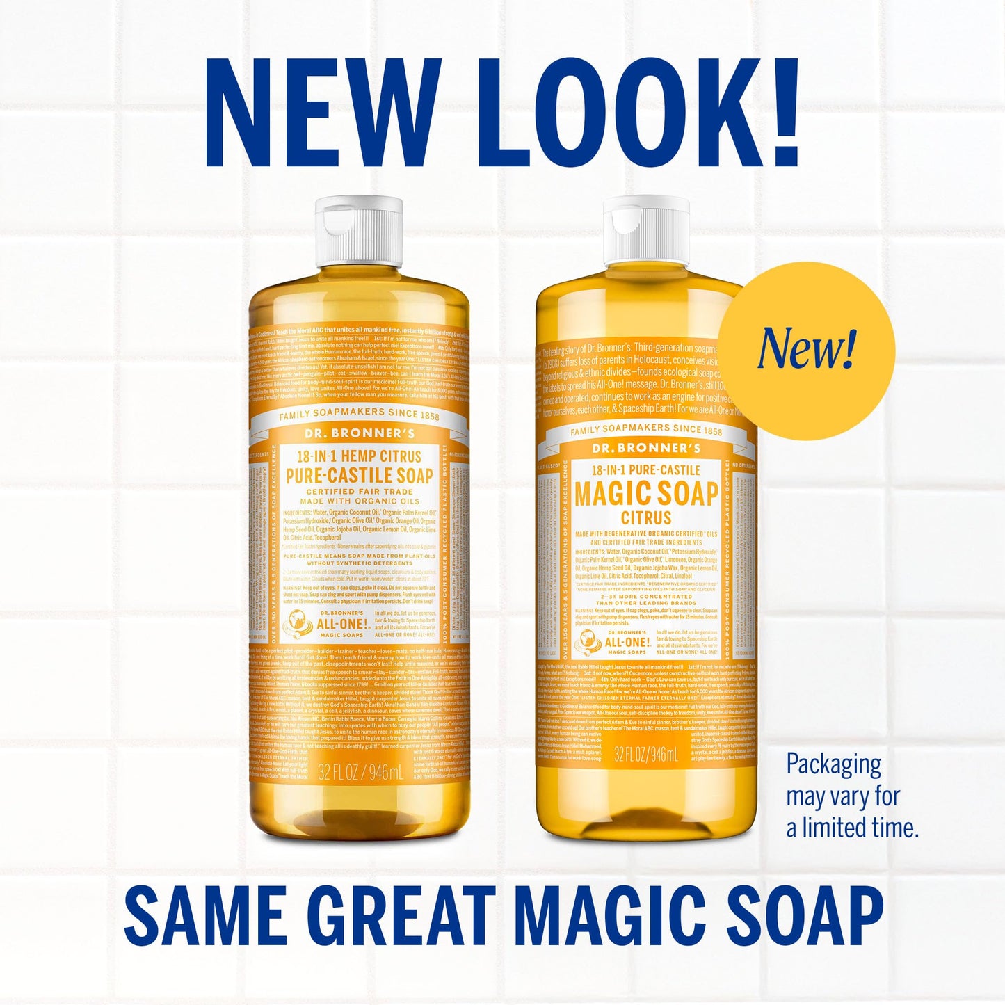 Dr. Bronner's Magic Soap-Pure-Castile Liquid Soap (Citrus, 32oz, 2-Pack)-Regenerative Organic Certified Oils, 18-in-1 Uses: Body, Hair, Laundry, Pets
