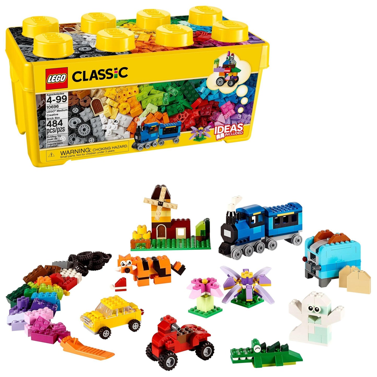 LEGO Classic Medium Creative Brick Box 10696, Building Toy Set with Storage, Train, Car & Tiger Figure, Fun Playset for Kids Ages 4-99