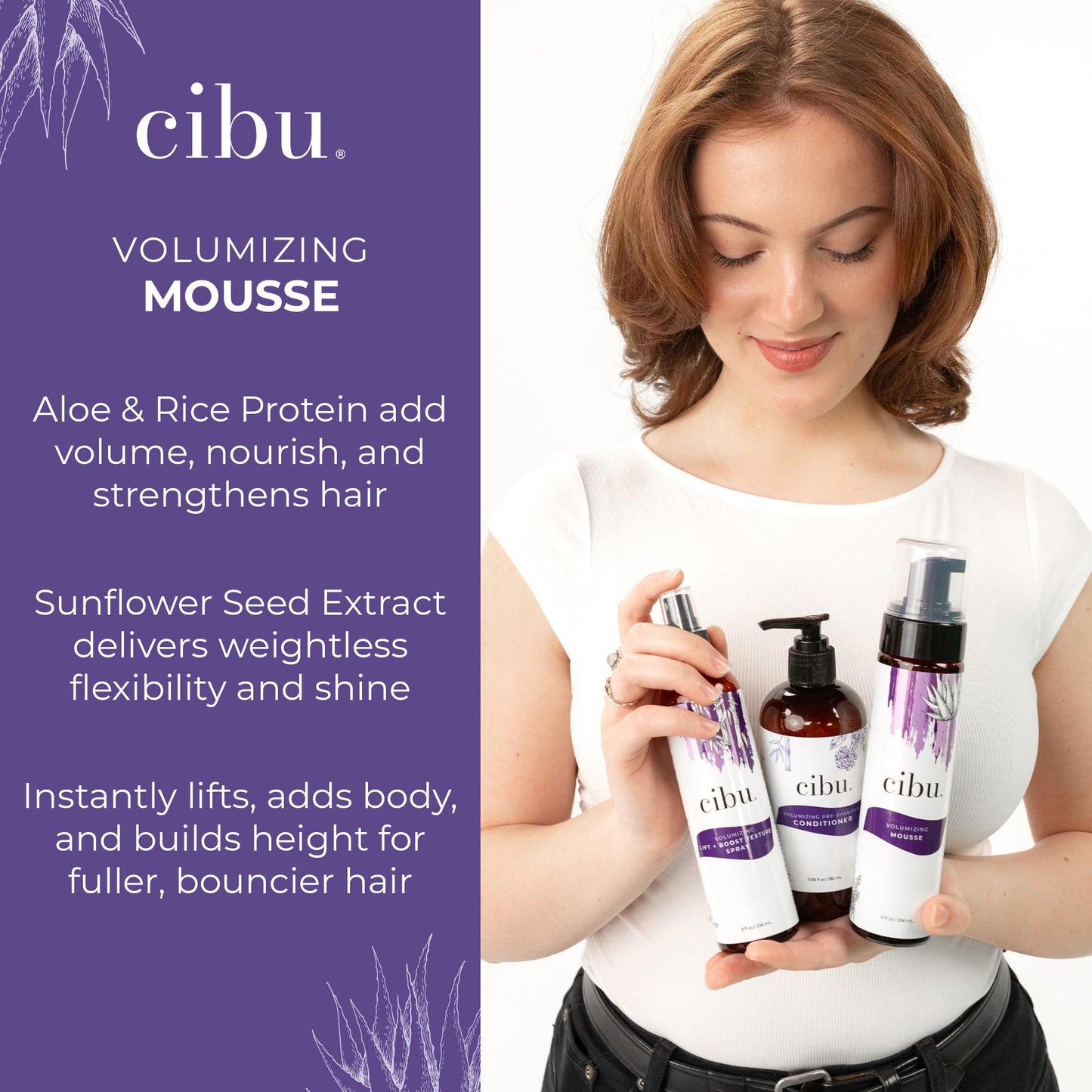 CIBU Volumizing Mousse | Travel Size Fine Hair Thickening Mousse | Strong Hold | Ultra Lightweight | Shine | Nutrient-Rich Aloevera, Rice Protein