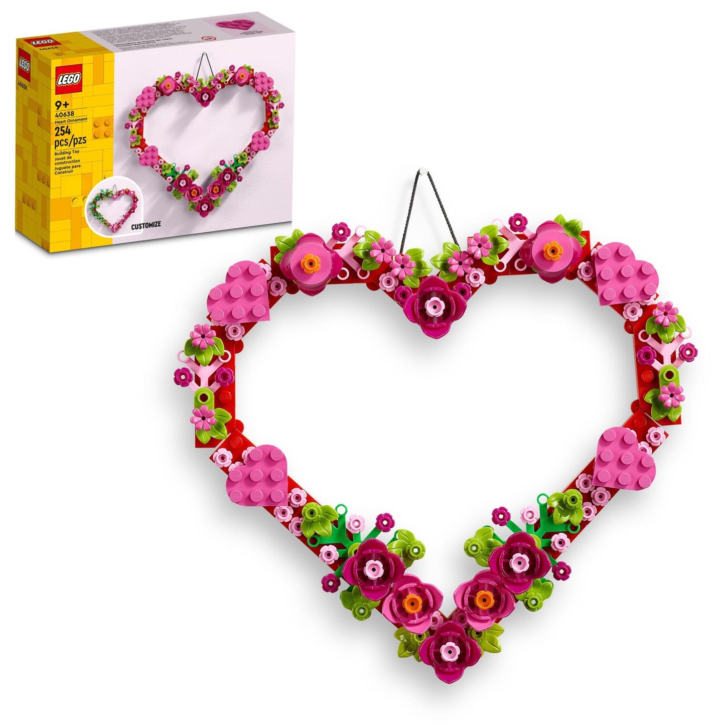 LEGO Heart Ornament Building Toy Set, Fun Arts & Crafts for Girls & Boys Ages 9+, Gift for Kids, Home Decoration Wall Display, 40638