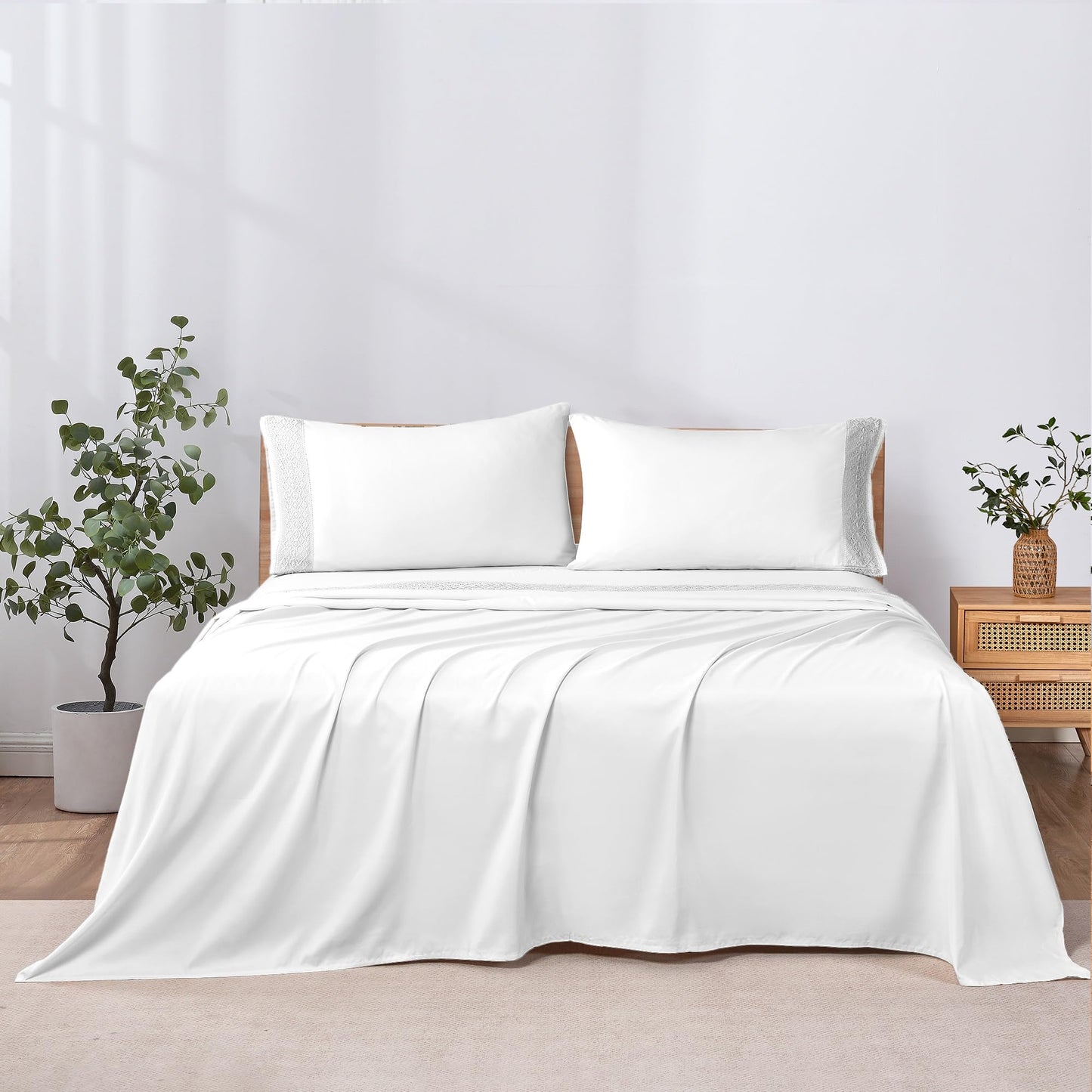 Modern Threads Soft Microfiber Crochet Lace Sheets - Luxurious Microfiber Bed Sheets - Includes Flat Sheet, Fitted Sheet with Deep Pockets, &