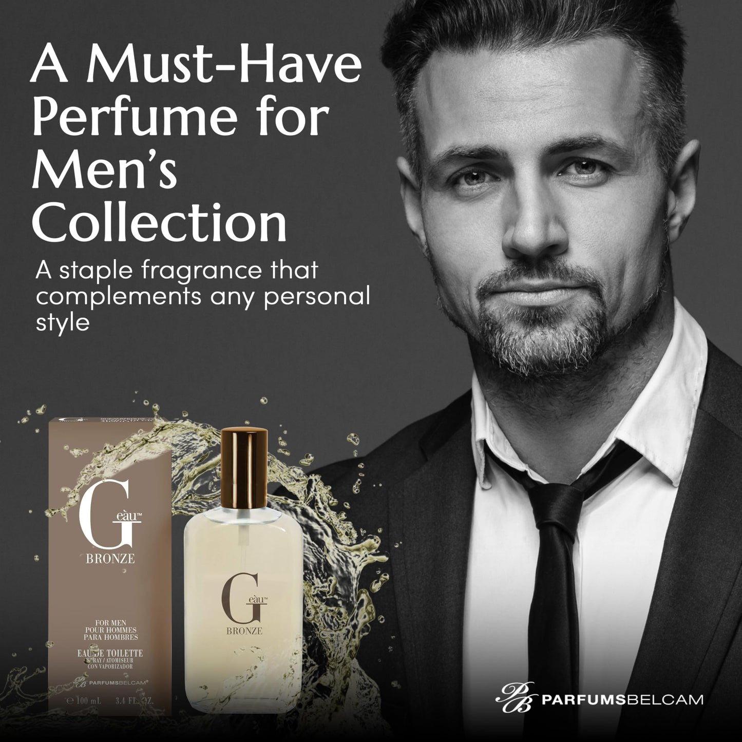 PB ParfumsBelcam G eàu Bronze Eau de Toilette Spray for Men – Long-Lasting Aquatic Woody Cologne with Citrus, Lavender & Patchouli, 0.34 fl oz