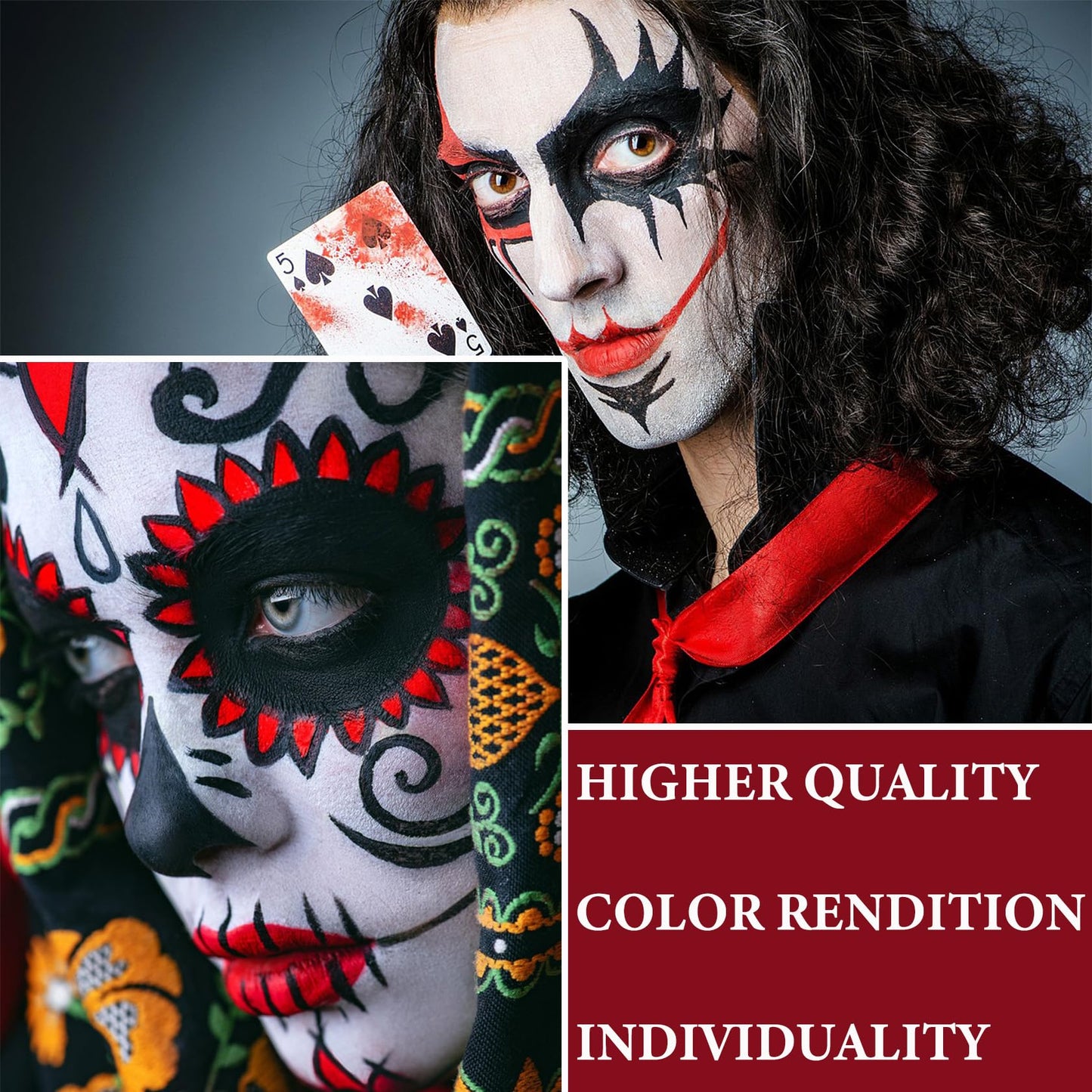 WENJLYJ Clown Black White Red Face Body Paint Makeup,Waterproof Halloween Face Paint Professional Joker Black White Red Clown Wheel for Cosplay Halloween