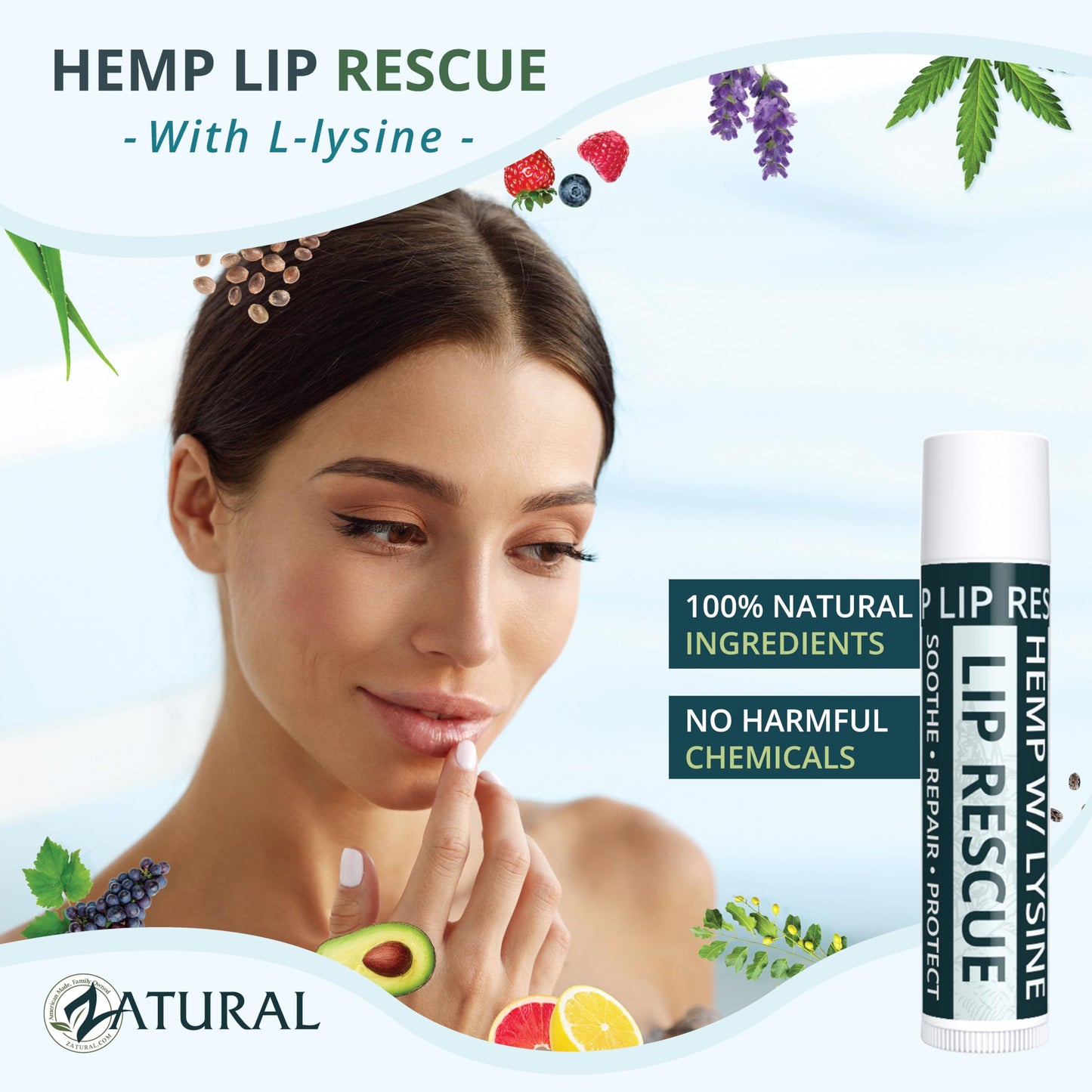 Hemp Lip Balm with L-Lysine & Seed Oil | Intense Lip Conditioner for Softness & Moisture Retention | Natural Botanical Lip Care (5 Tubes)