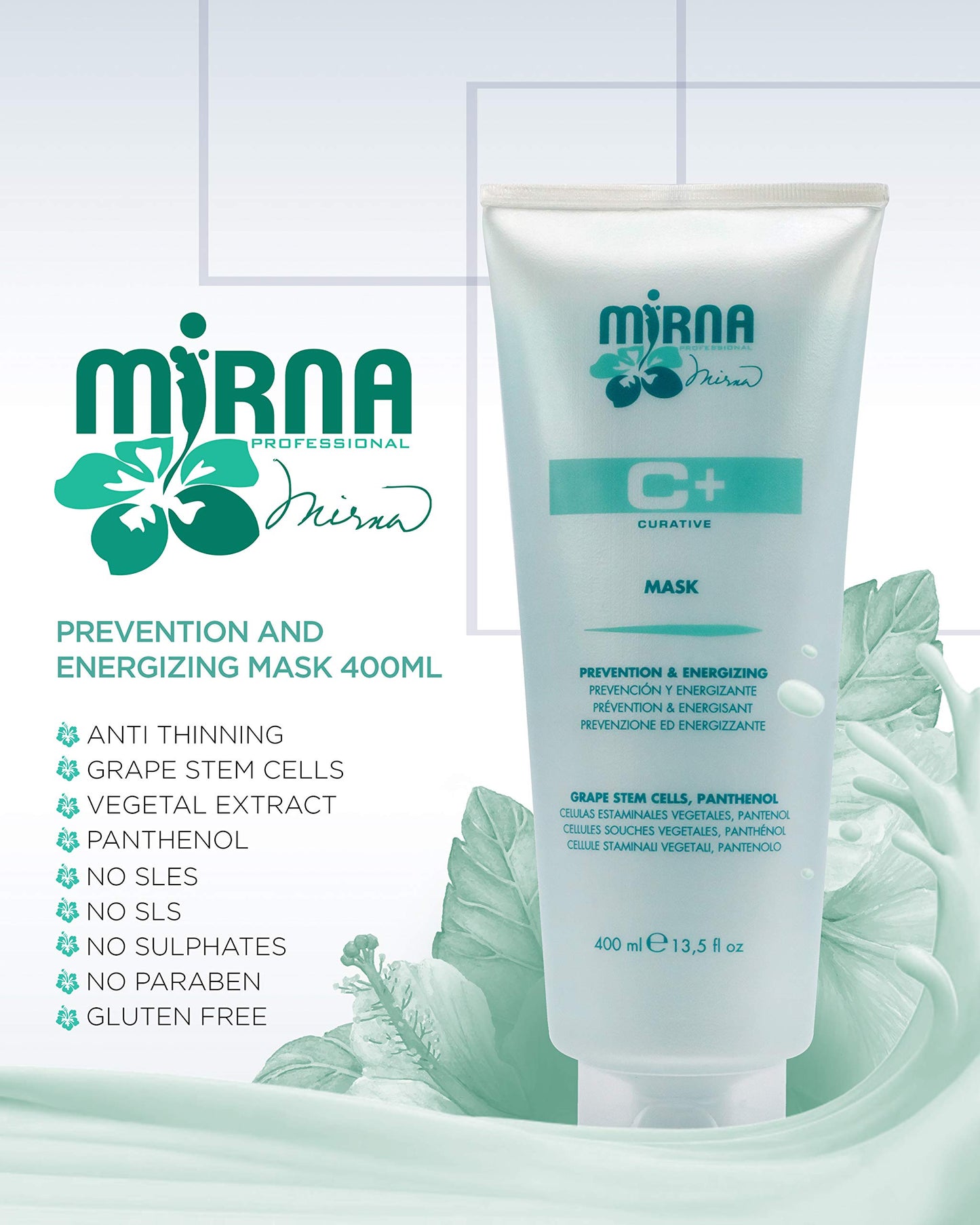 Mirna Professional Prevention & Energizing, Anti Thinning Mask/Deep conditioner For Weak Hair. Infused with Oligo-Elements, Herb extracts, Grape stem cells