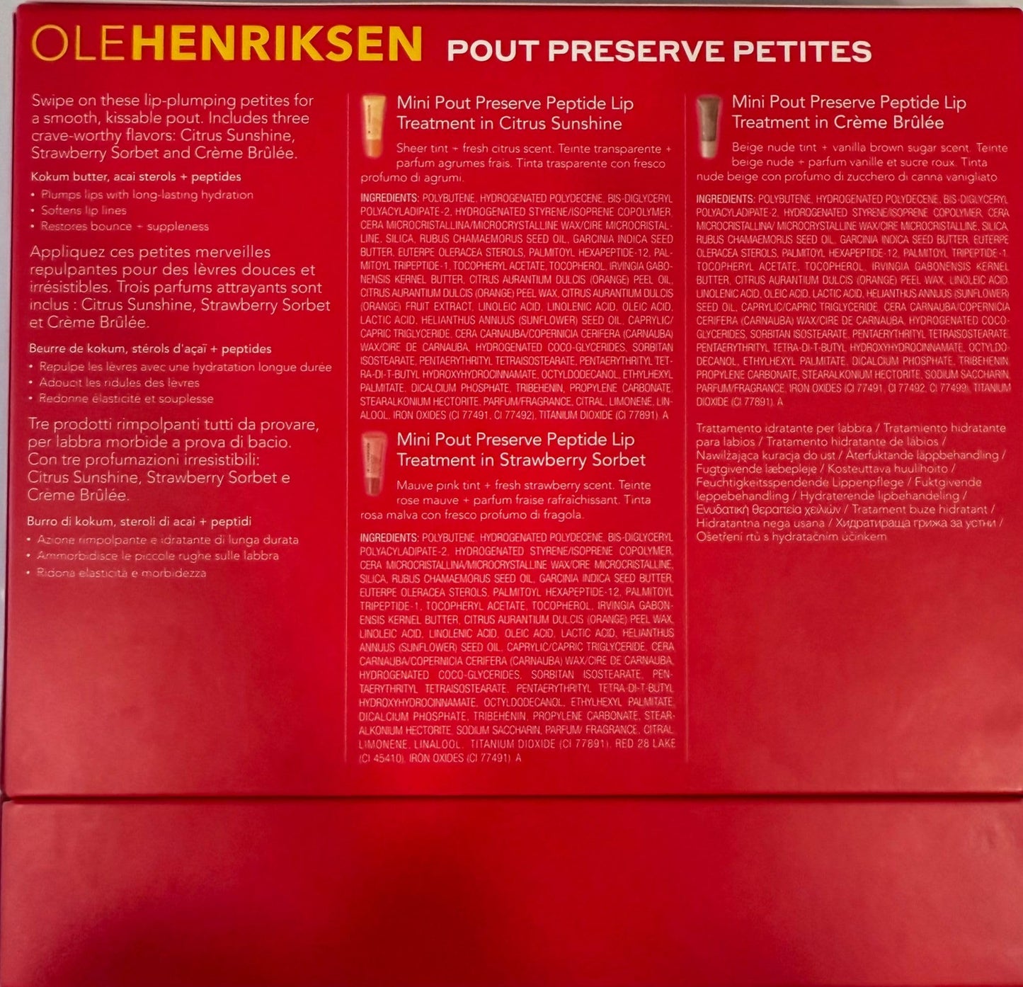 Ole Henriksen Pout Preserve Petites Lip Trio - Mini Peptide Lip Treatments in Citrus Sunshine, Strawberry Sorbet, and Crème Brûlée - 3 x 0.25 fl. oz