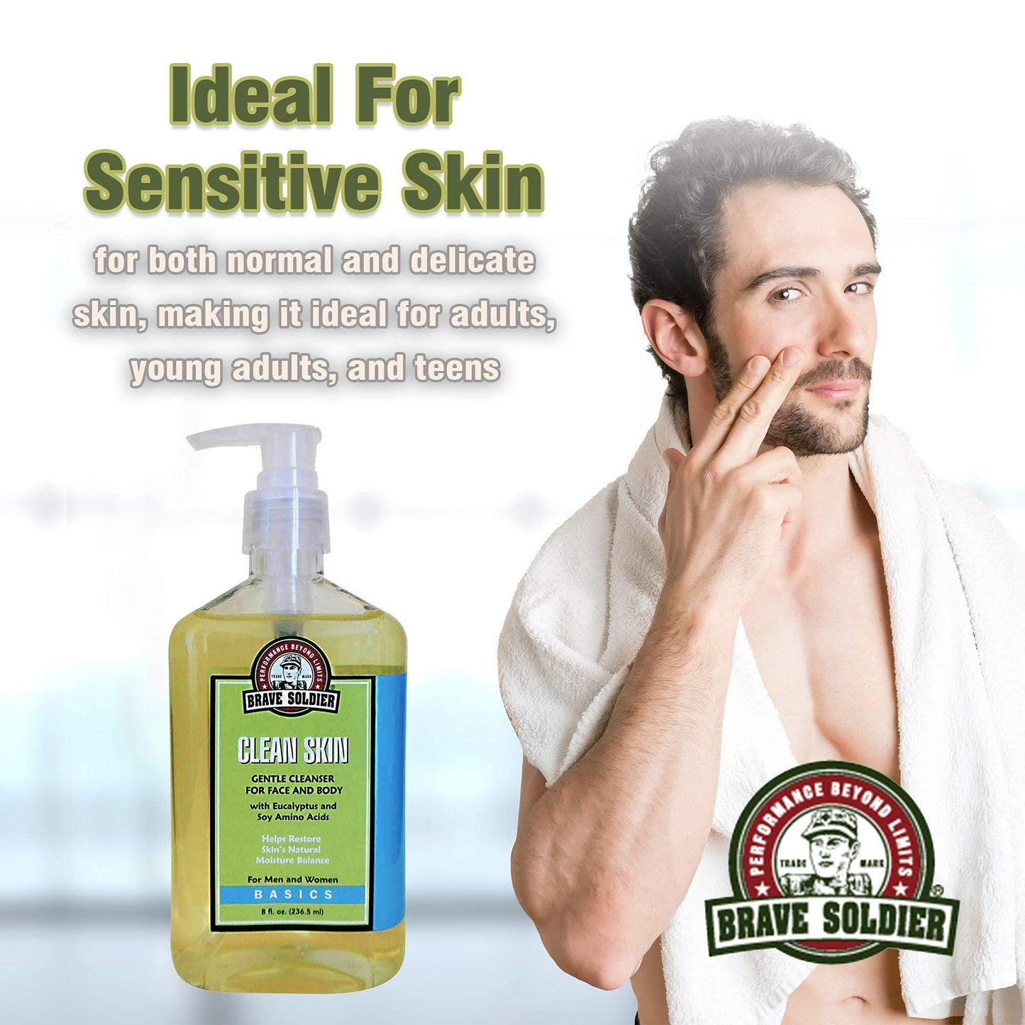 Brave Soldier Clean Skin Face Cleanser for Men and Women Moisturizing Face Wash for Sensitive,Oily, or Dry Skin, Mild Makeup Remover | Pump Bottle 8