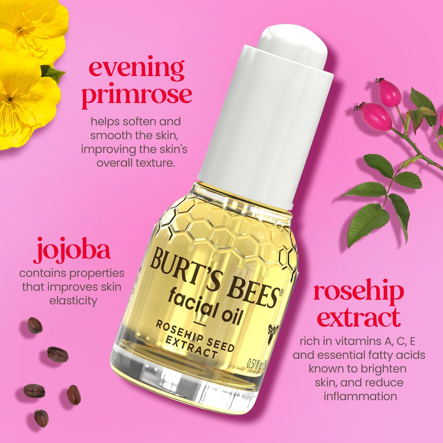 Burt's Bees Gua Sha Face Oil With Rosehip Seed Extract, Reduces Appearance of Fine Lines and Wrinkles, Use with Ice Roller & Facial Tools, Natural
