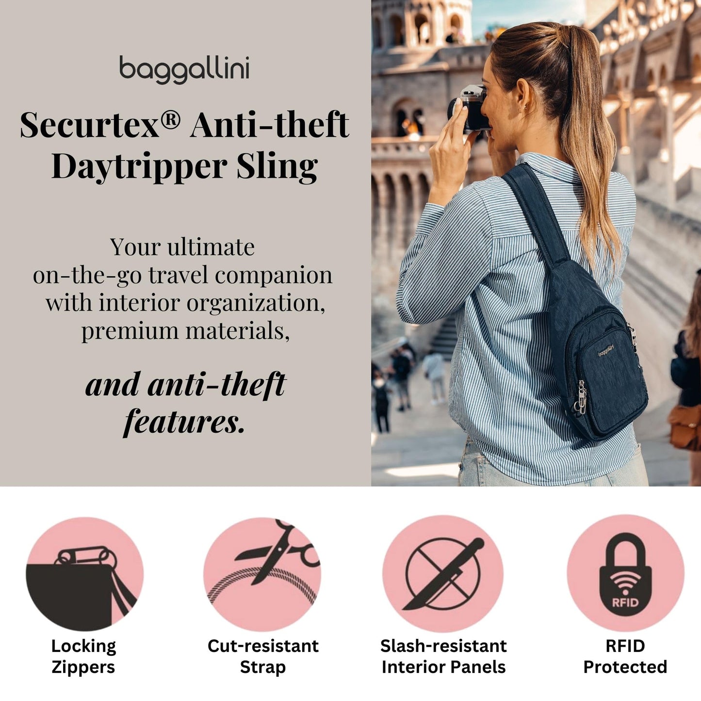 Baggallini Anti-Theft Daytripper Sling 7x12 Crossbody Bag Travel Safe