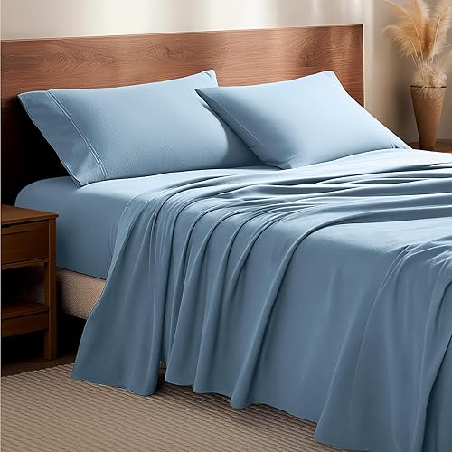 Bare Home Flannel Sheet Set 100% Cotton Twin Extra Long, Velvety Soft Heavyweight - Double Brushed Flannel - Deep Pocket (Twin XL, Light Blue)