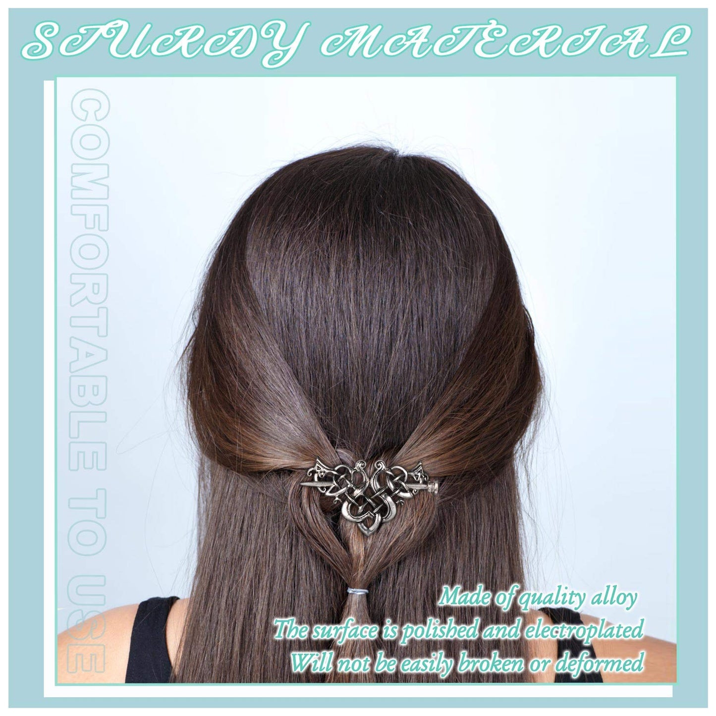 WILLBOND 2 Pieces Viking Celtic Hair Clips Hairpins Viking Silver Hairs Stick Celtic Knot Jewelry Hair Clips for Ladies or Women
