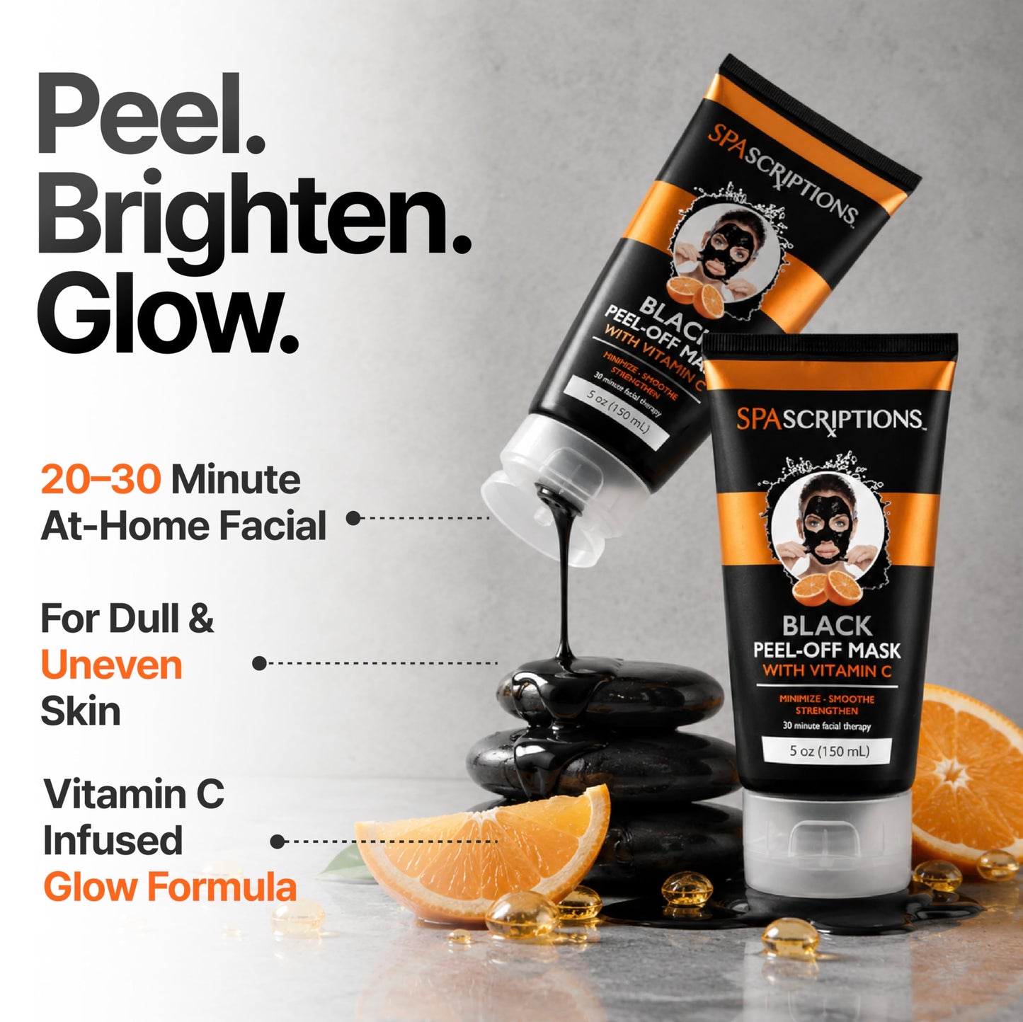 SpaScriptions Vitamin C Peel Off Face Mask - Radiance Boosting Face Mask for Dull Skin, Helps Improve Dark Spots & Uneven Tone, Pore Refining