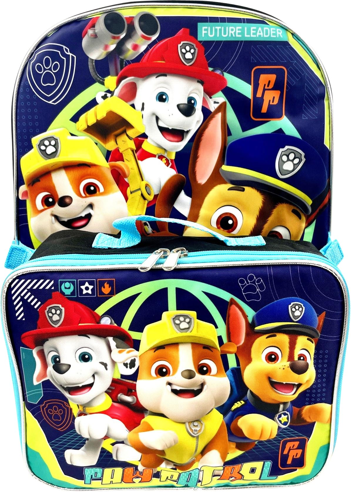 Ruz Paw Patrol Boy's 16 Inch Backpack With Removable Matching Lunch Box Set (Black-Blue)
