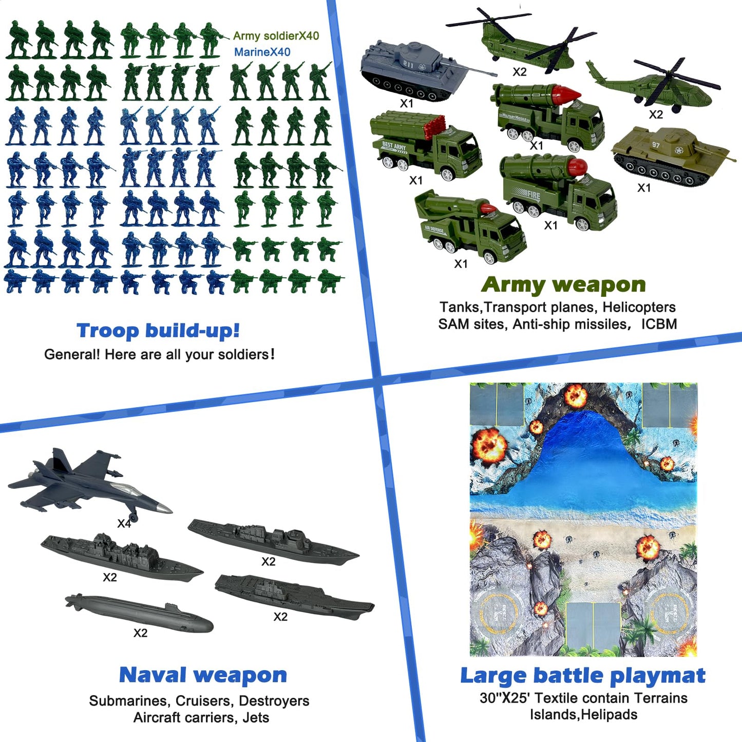 TALGIC Army Men Playset – Large Military Toy Set with Soldiers, Battle Mat, Weapons & Gear Accessories, Combat Toys for Boys Ages 4–12